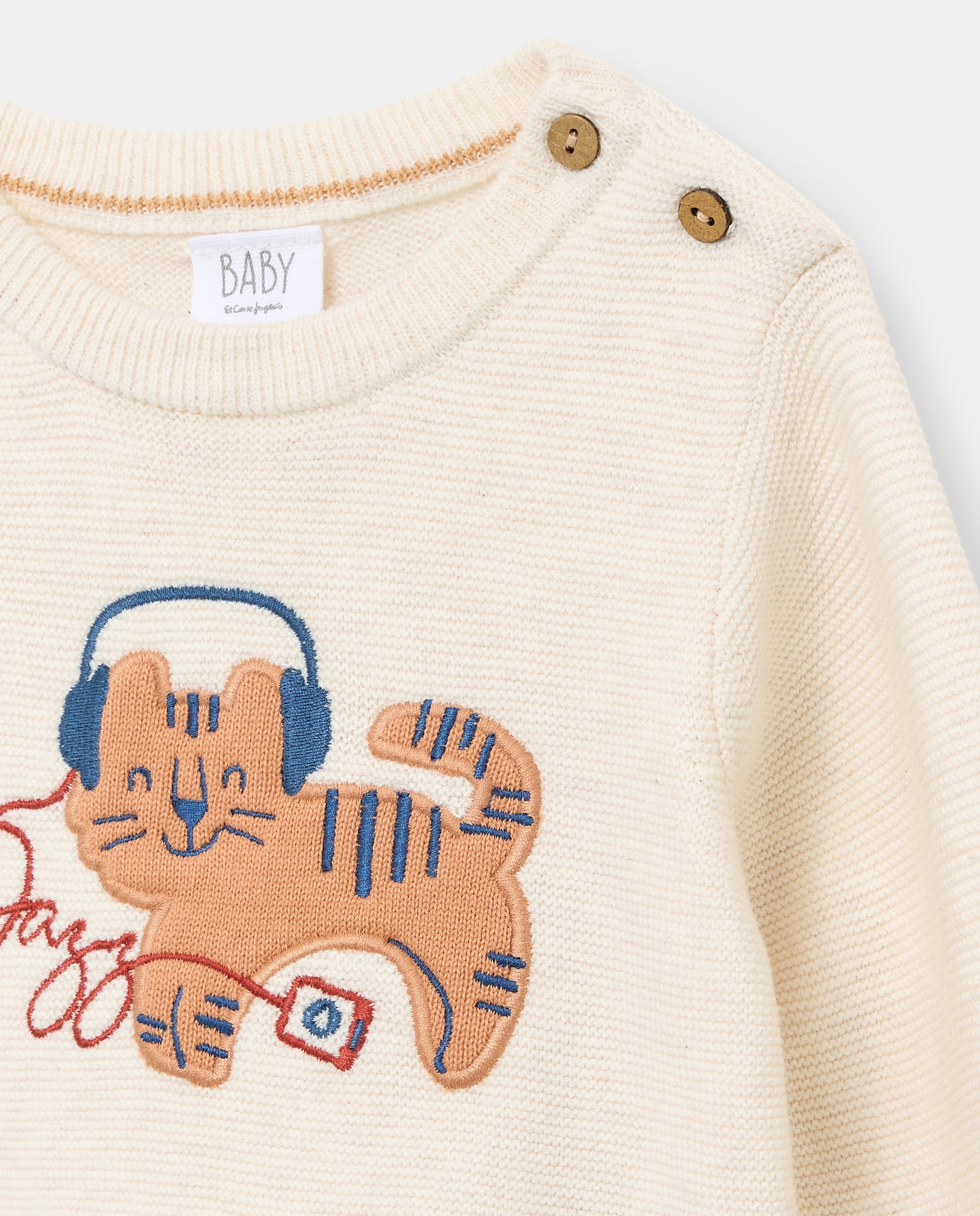 Camisola de Malha de Bebé com Emblema e Malha Entrelaçada 120 Cru-3