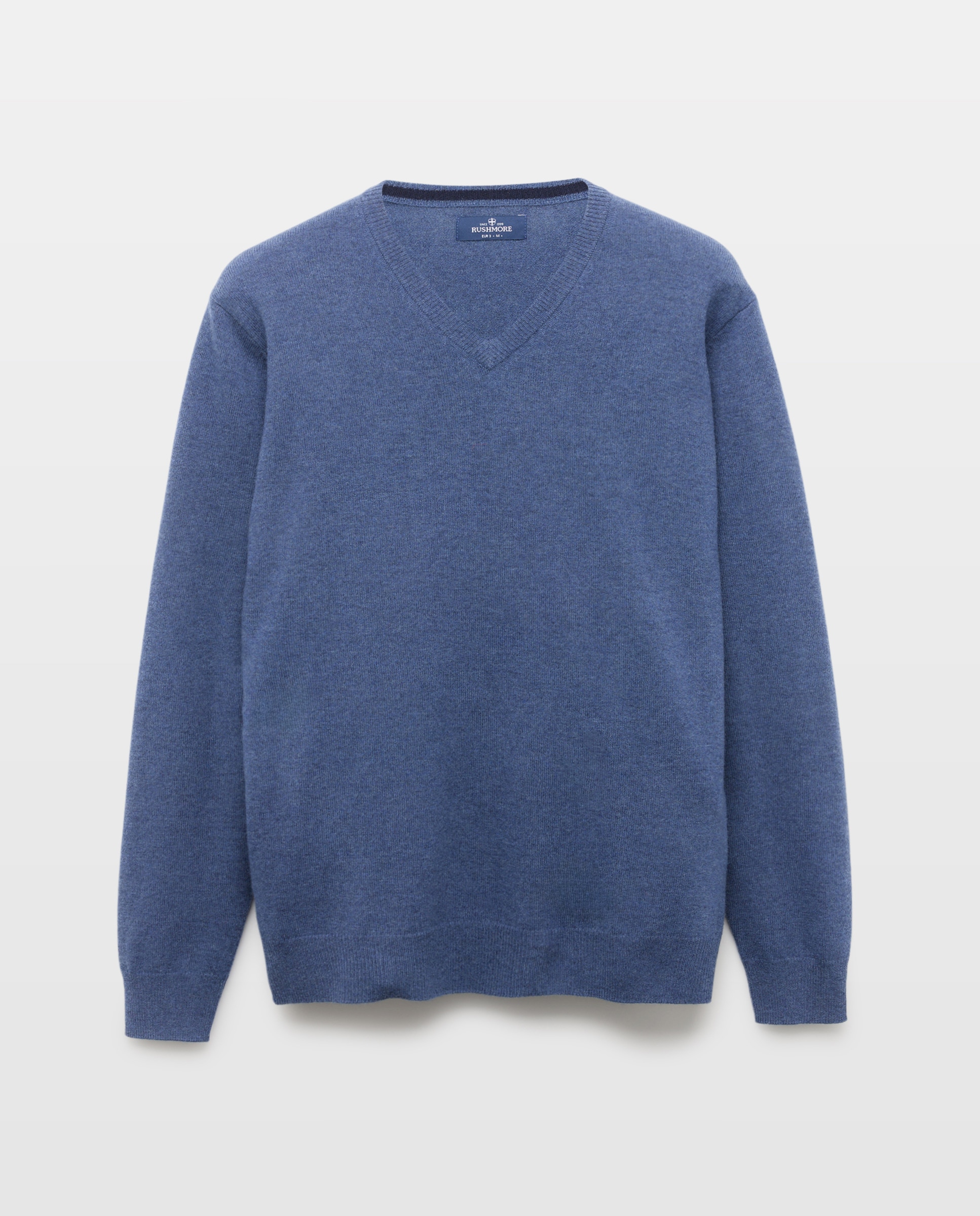 Camisola de malha com decote em bico Azul-4