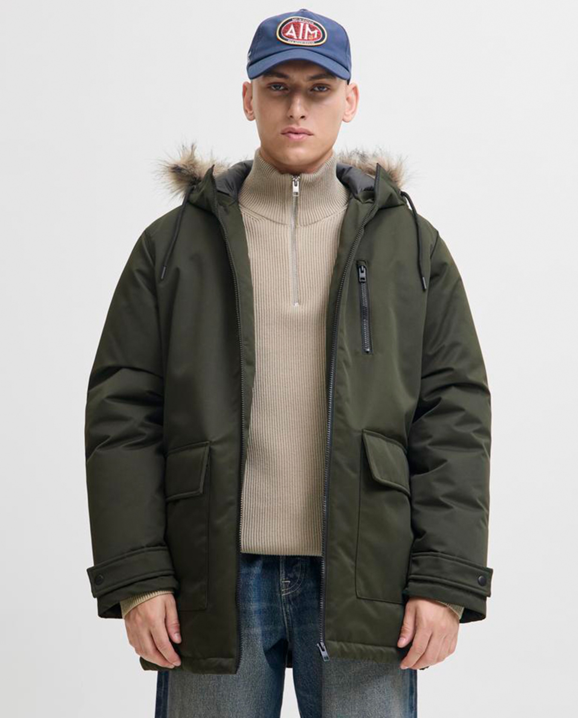 Parka de homem com capuz Verde-1
