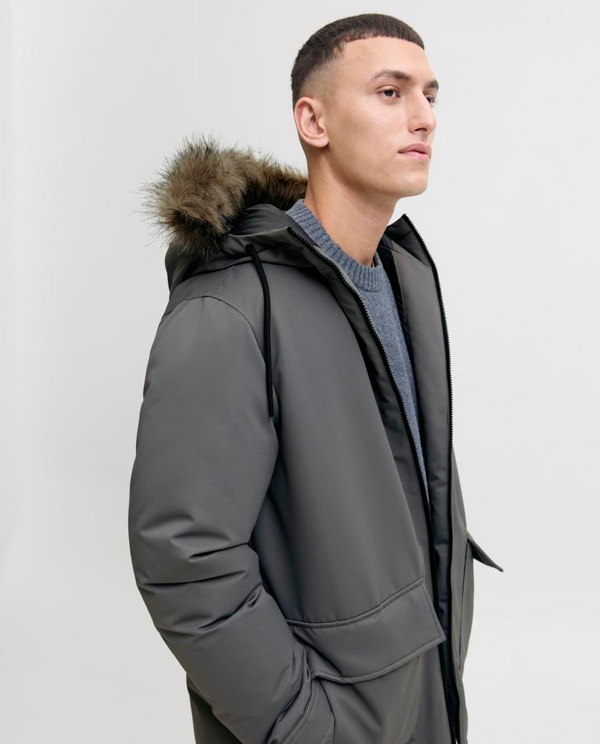 Parka de homem com capuz Cinzento-3