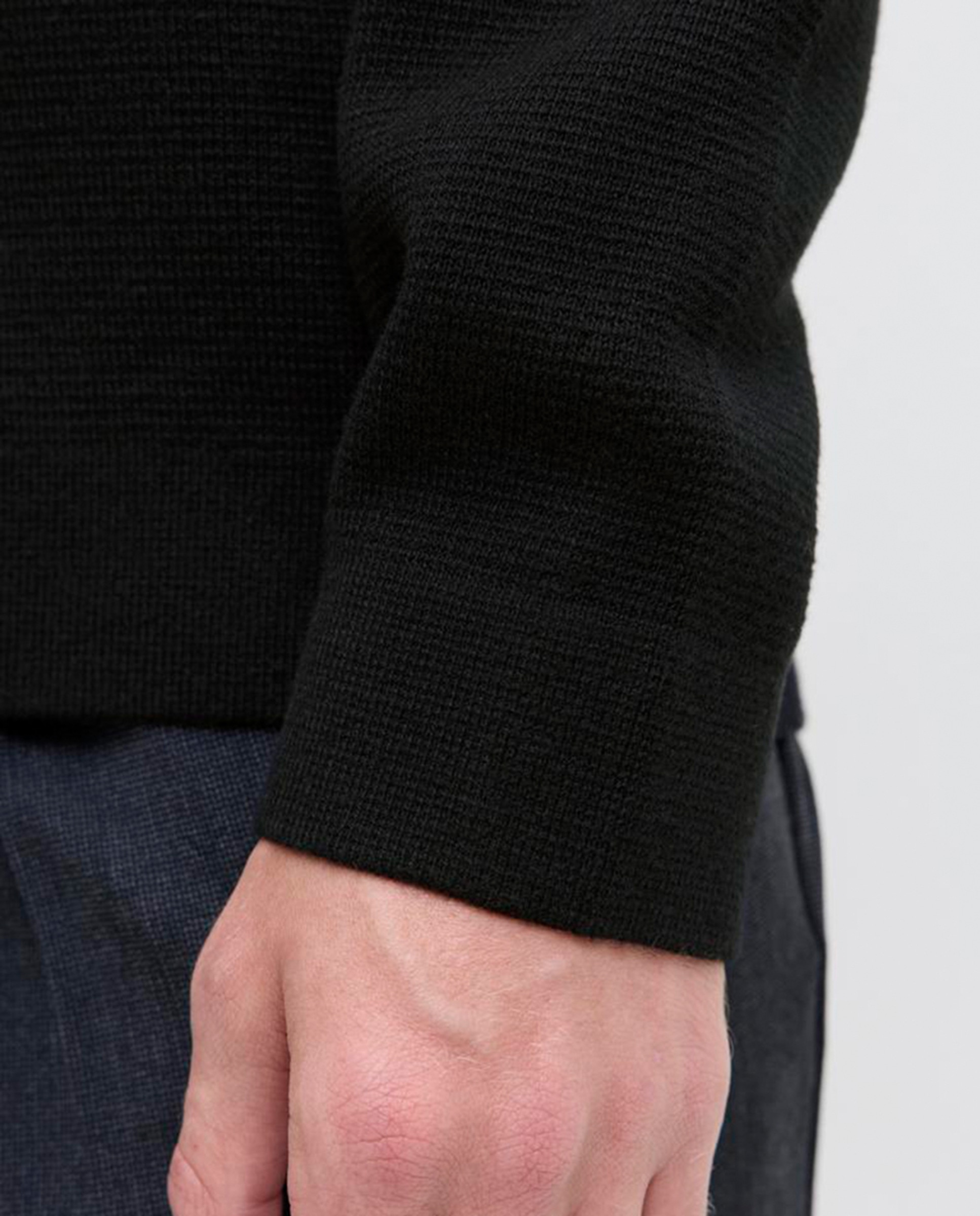 Camisola de Malha com Estrutura e Decote Redondo Preto-5