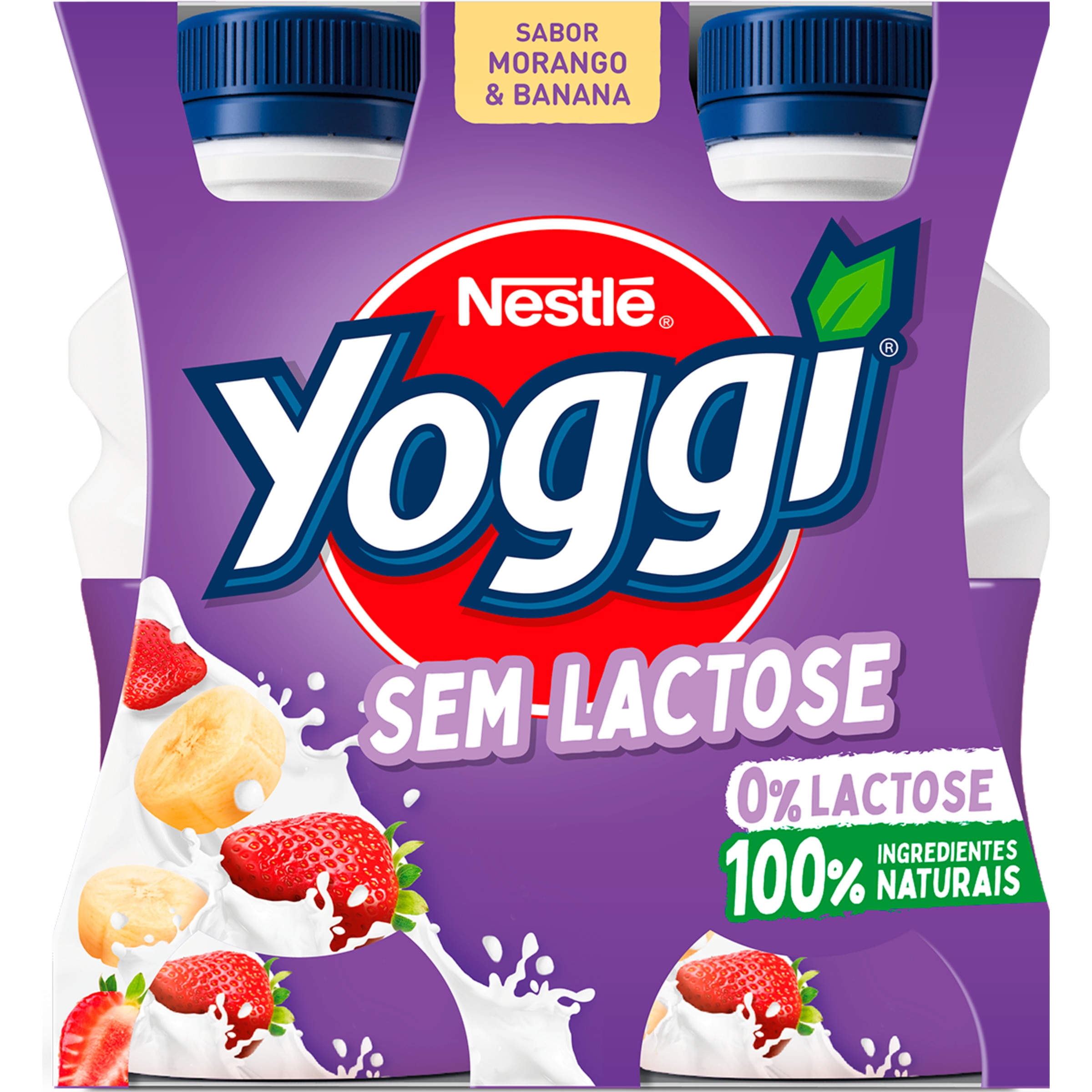 Iogurte Líquido de Morango e Banana sem Lactose Pack 4 embalagem| 160 g