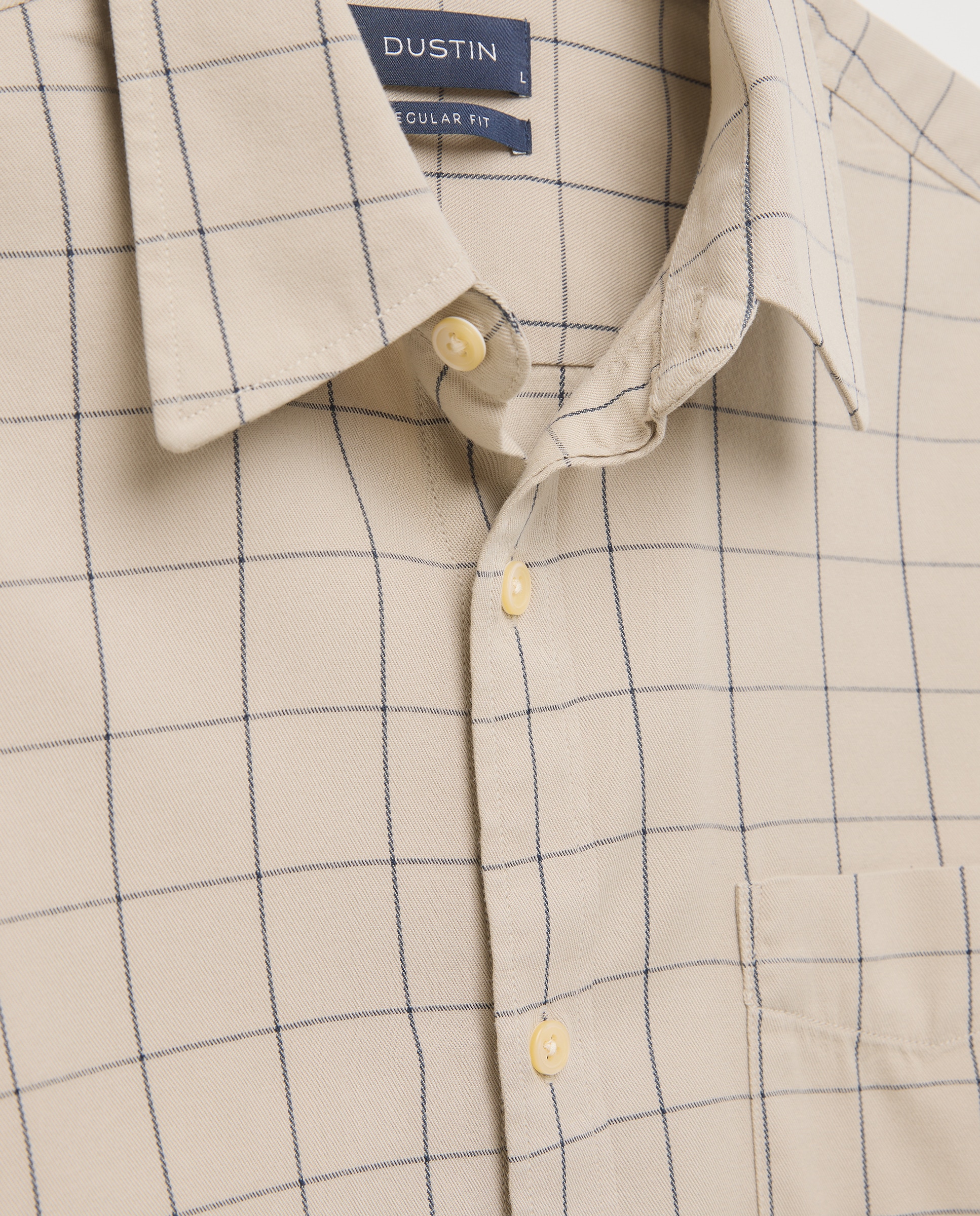 Camisa Casual de Sarja com Manga Comprida aos Quadrados de Corte Regular 850 Pedra-5