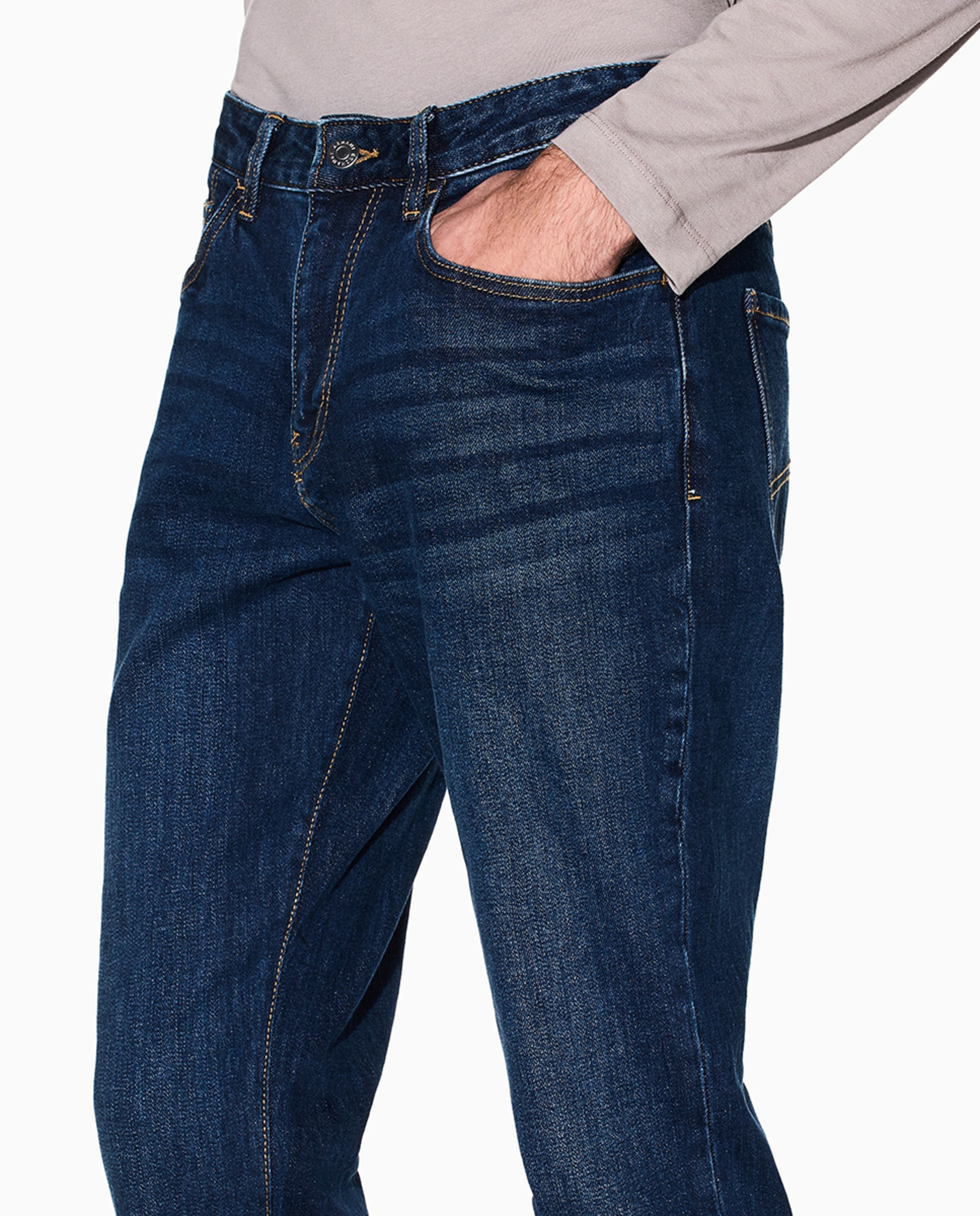 Jeans J14 Slim Fit com Lavagem Média Escura Azul-índigo-4