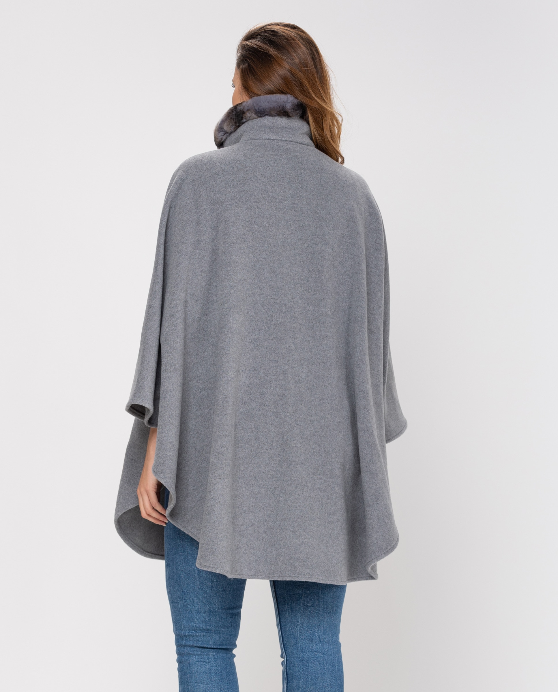 Capa em pele cru com gola de tira Cinzento-3