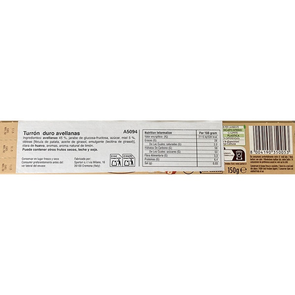 harter Turrón mit Haselnüssen 45% Tafel 150 g