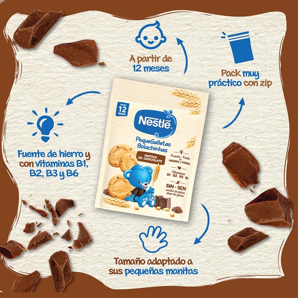 PequeGalletas galletas infantiles con pepitas de chocolate desde 12 meses Behälter 150 g mit Eisen und Vitaminen