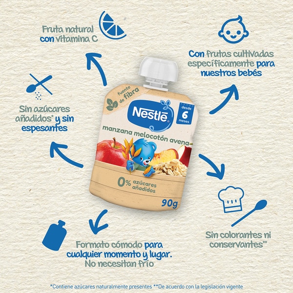 apple, peach and oat 0% added sugar bag 90 g from 6 months