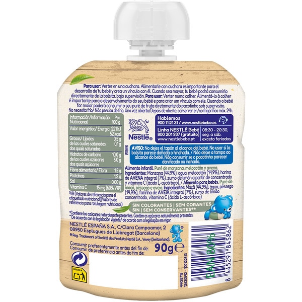 apple, peach and oat 0% added sugar bag 90 g from 6 months