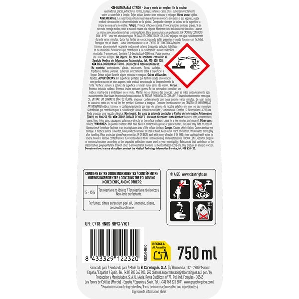 citric grease remover refill 750 ml