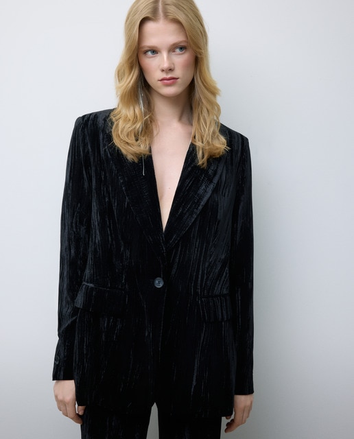 Imagen 0 de Blazer liso de terciopelo de mujer