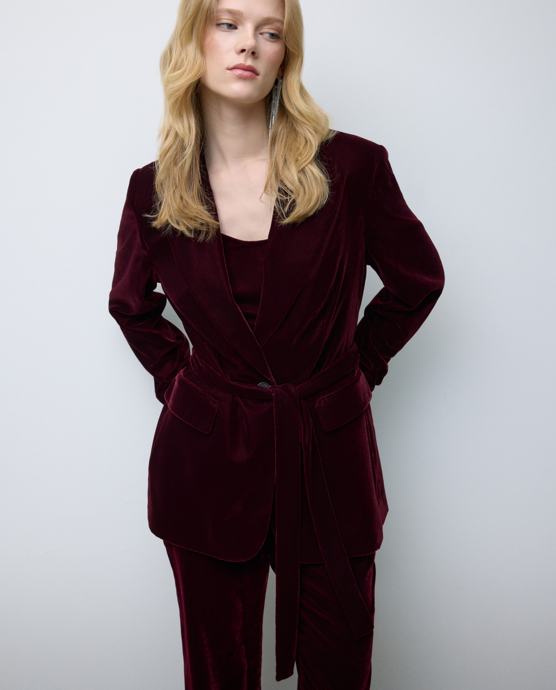 Blazer Liso de Veludo Bordeaux-4