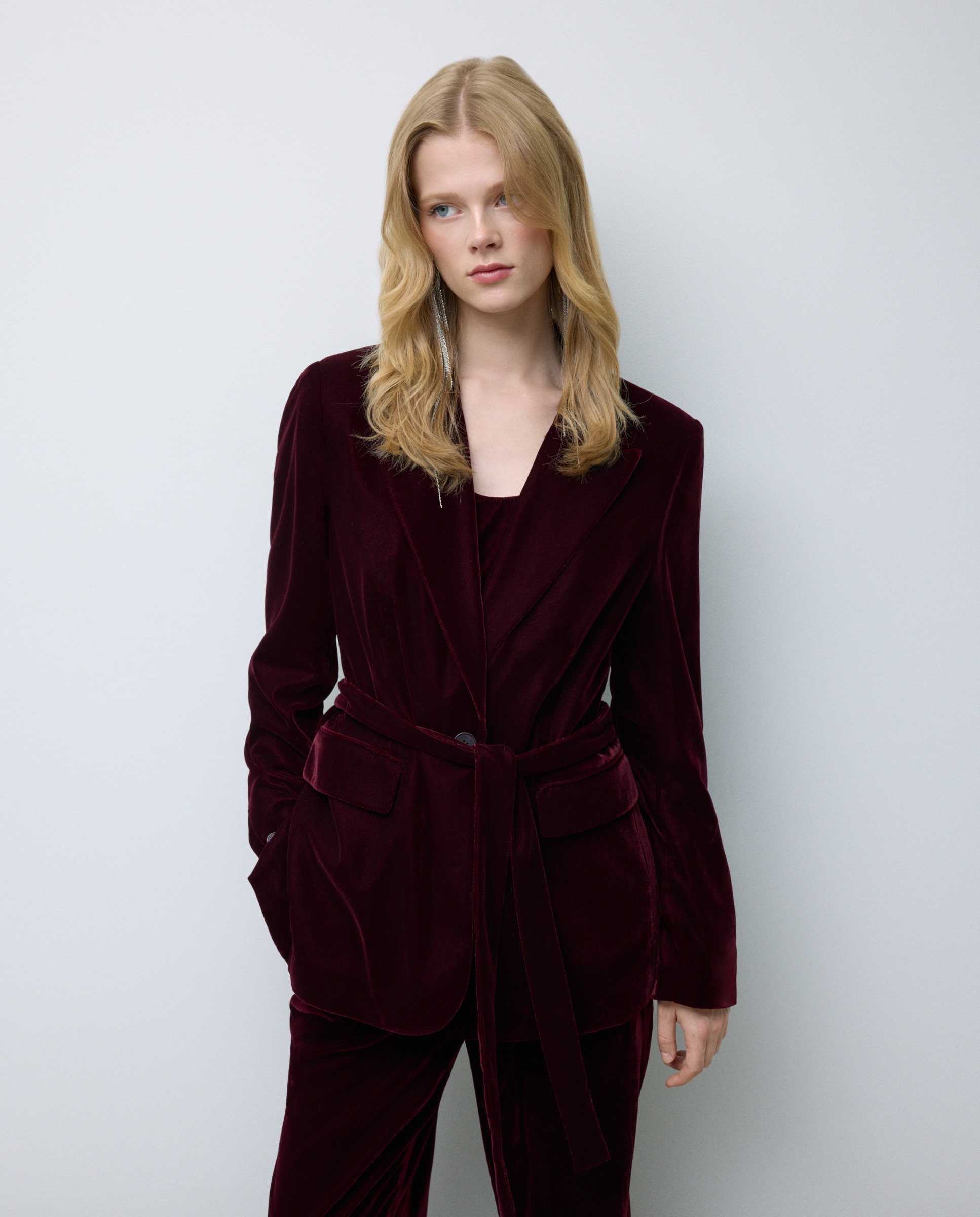 Blazer Liso de Veludo Bordeaux-1