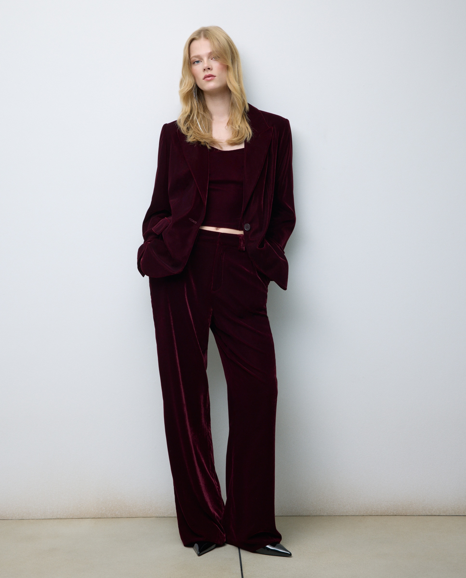 Blazer Liso de Veludo Bordeaux-3