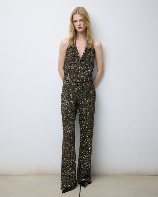 Imagen 0 de Pantalón de mujer ajustado con lentejuelas