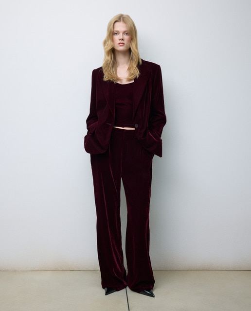 Imagen 0 de Pantalón de vestir de poliéster liso de mujer