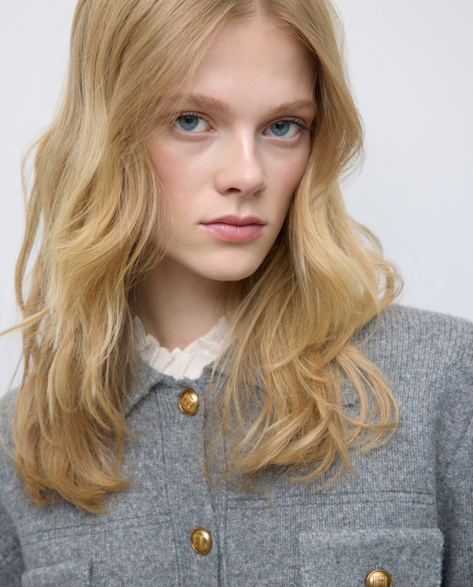 Casaco de mulher com botões 820 Cinzento Médio-2