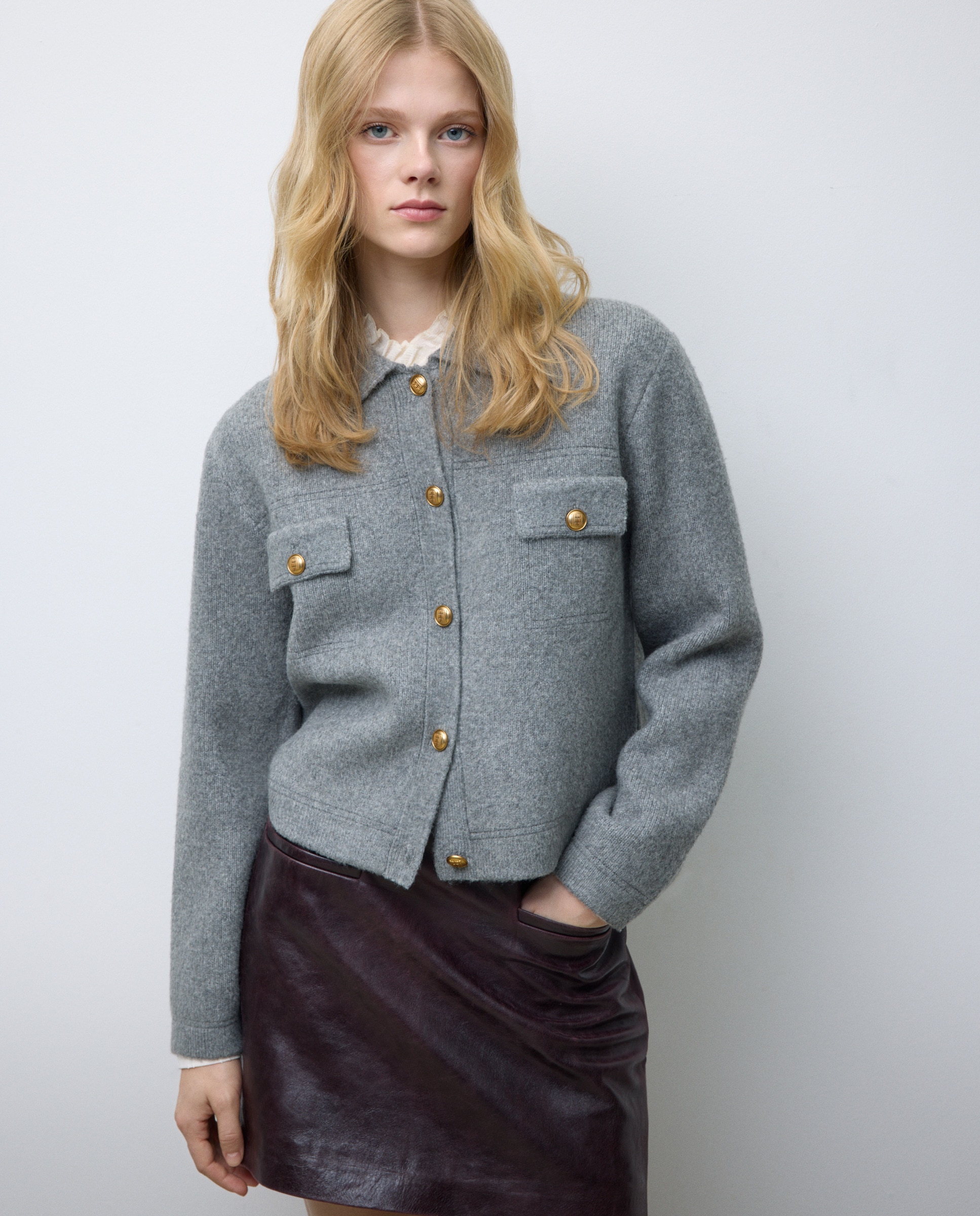 Casaco de mulher com botões 820 Cinzento Médio-4