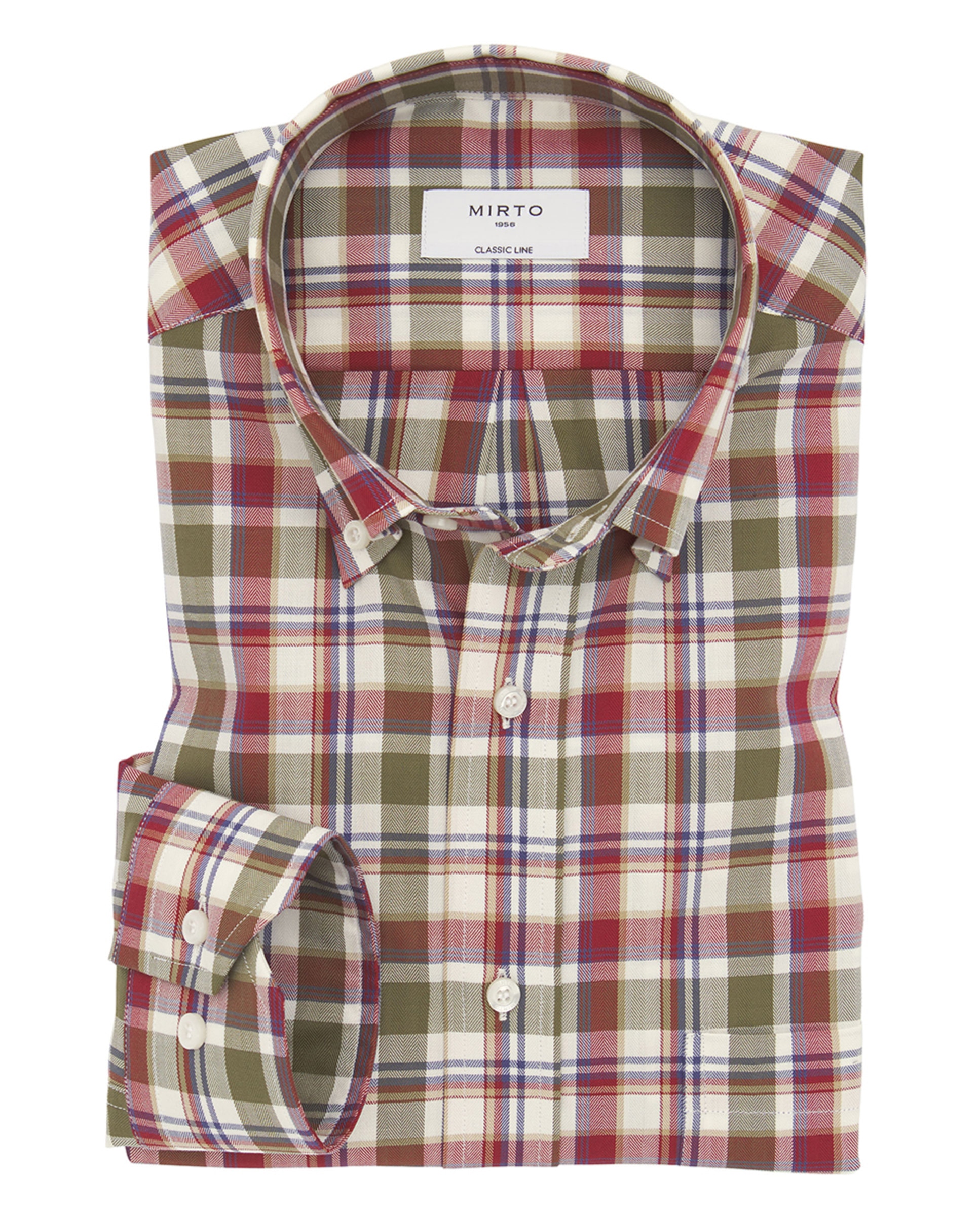 Camisa Casual de Manga Comprida aos Quadrados Tamanhos Grandes Caqui-1