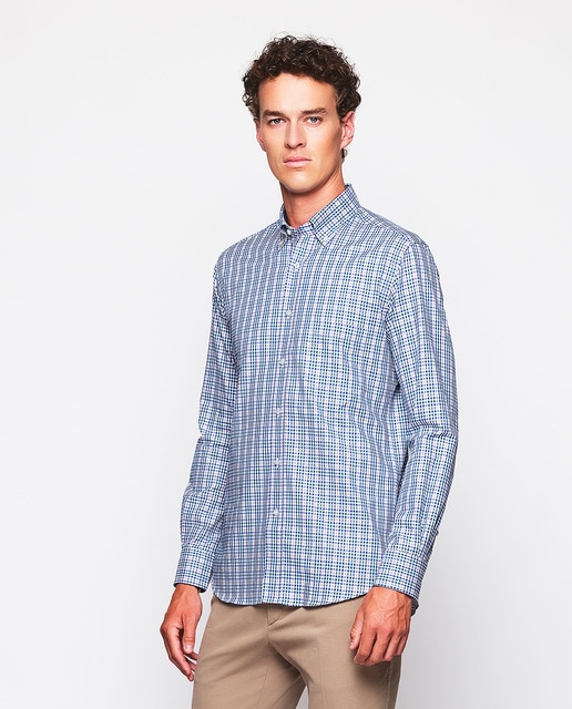 Imagem 0 de Camisa Casual de Manga Comprida aos Quadrados Tamanhos Grandes