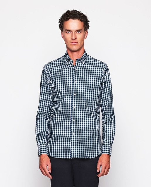 Imagem 0 de Camisa Casual de Manga Comprida aos Quadrados Tamanhos Grandes