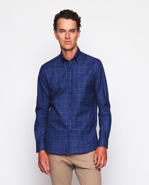 Imagem 0 de Camisa Casual de Manga Comprida aos Quadrados Tamanhos Grandes