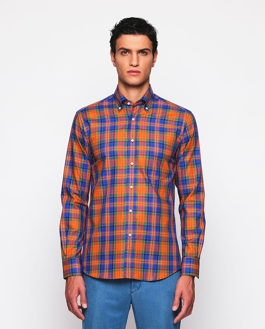 Imagem 0 de Camisa Casual de Manga Comprida aos Quadrados Tartã Tamanhos Grandes