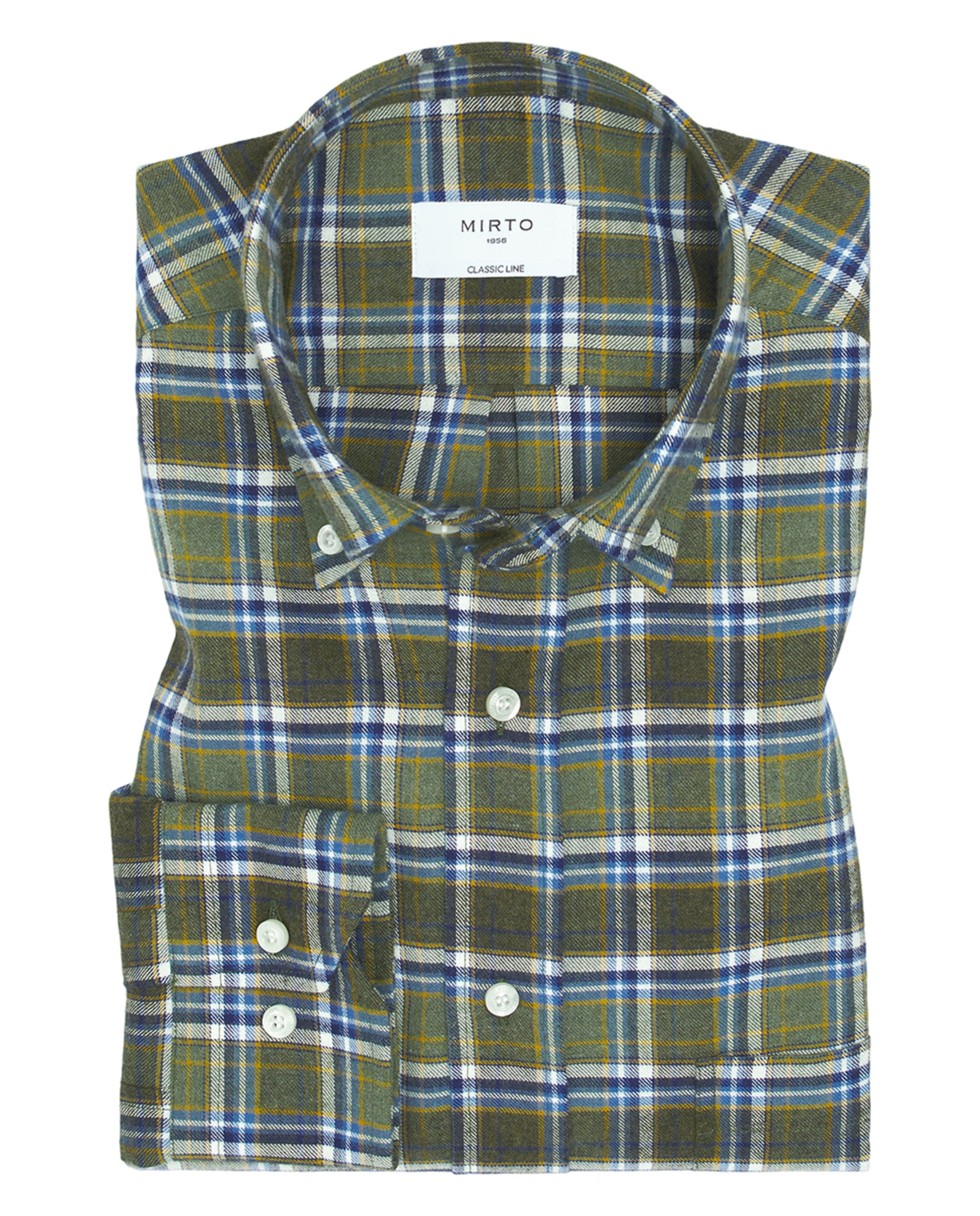 Camisa Casual de Flanela aos Quadrados com Manga Comprida Tamanhos Grandes Verde-militar-1