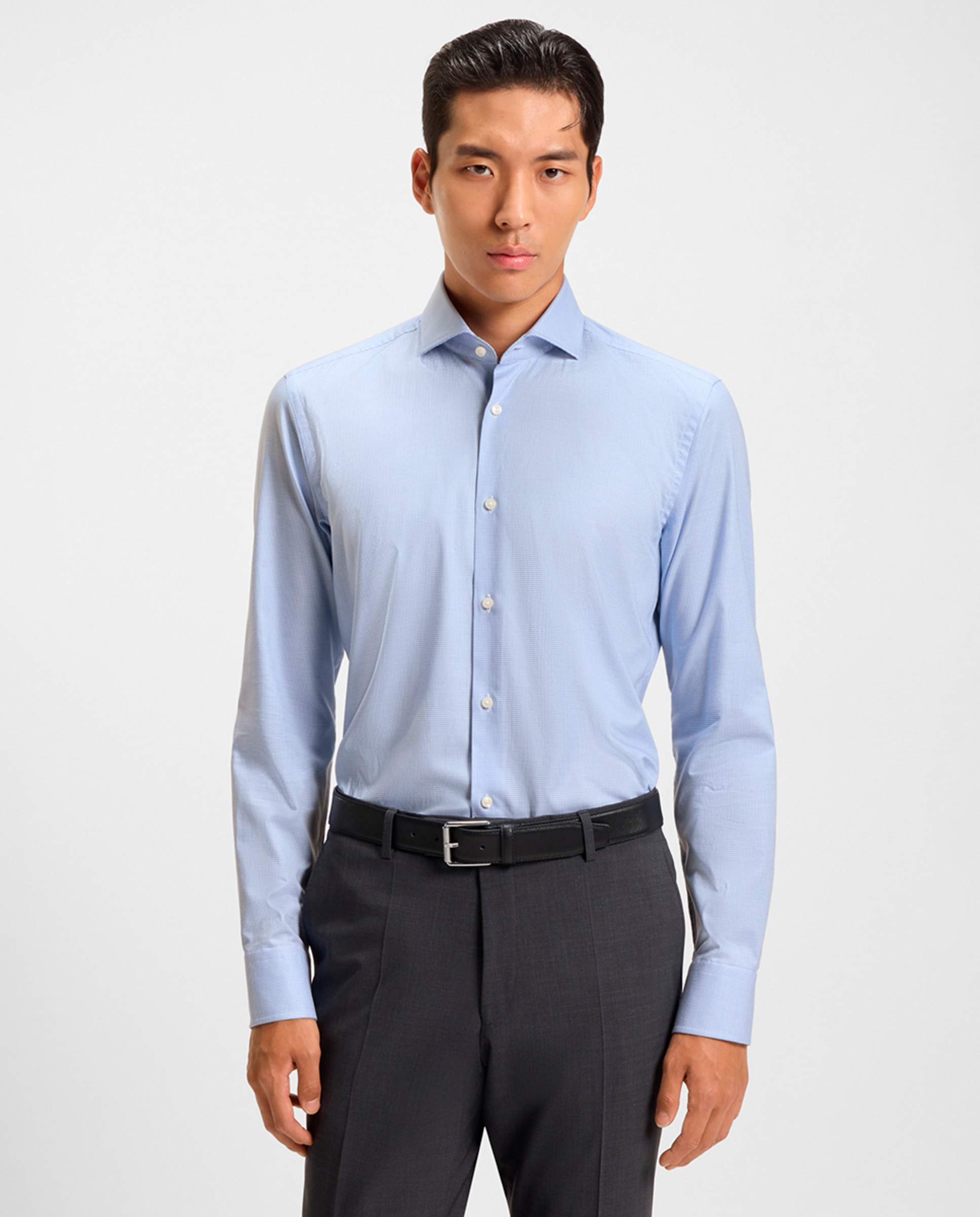 Camisa de Algodão com Manga Comprida Azul-1