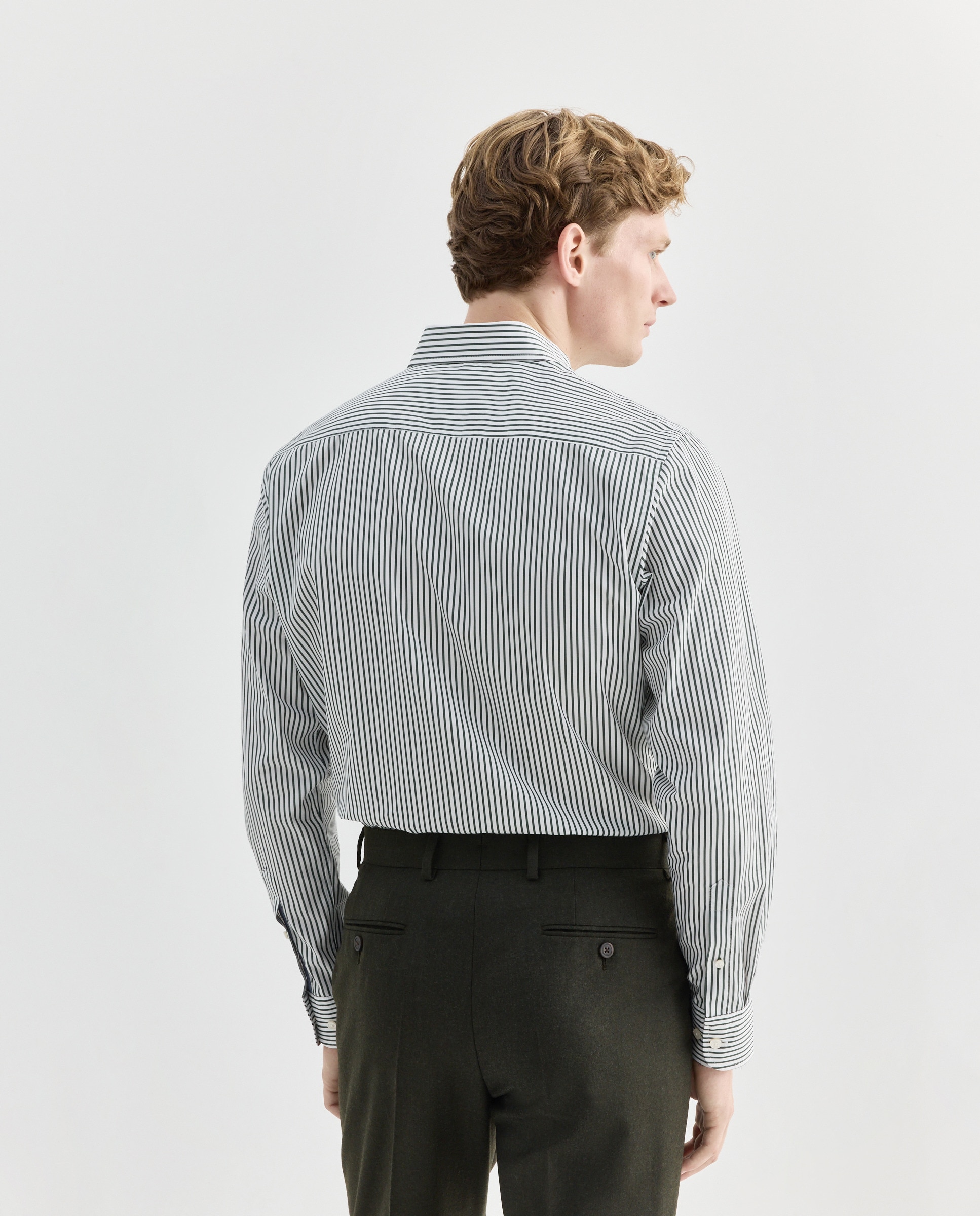 Camisa Classic Fit às Riscas Bengala Verde-3