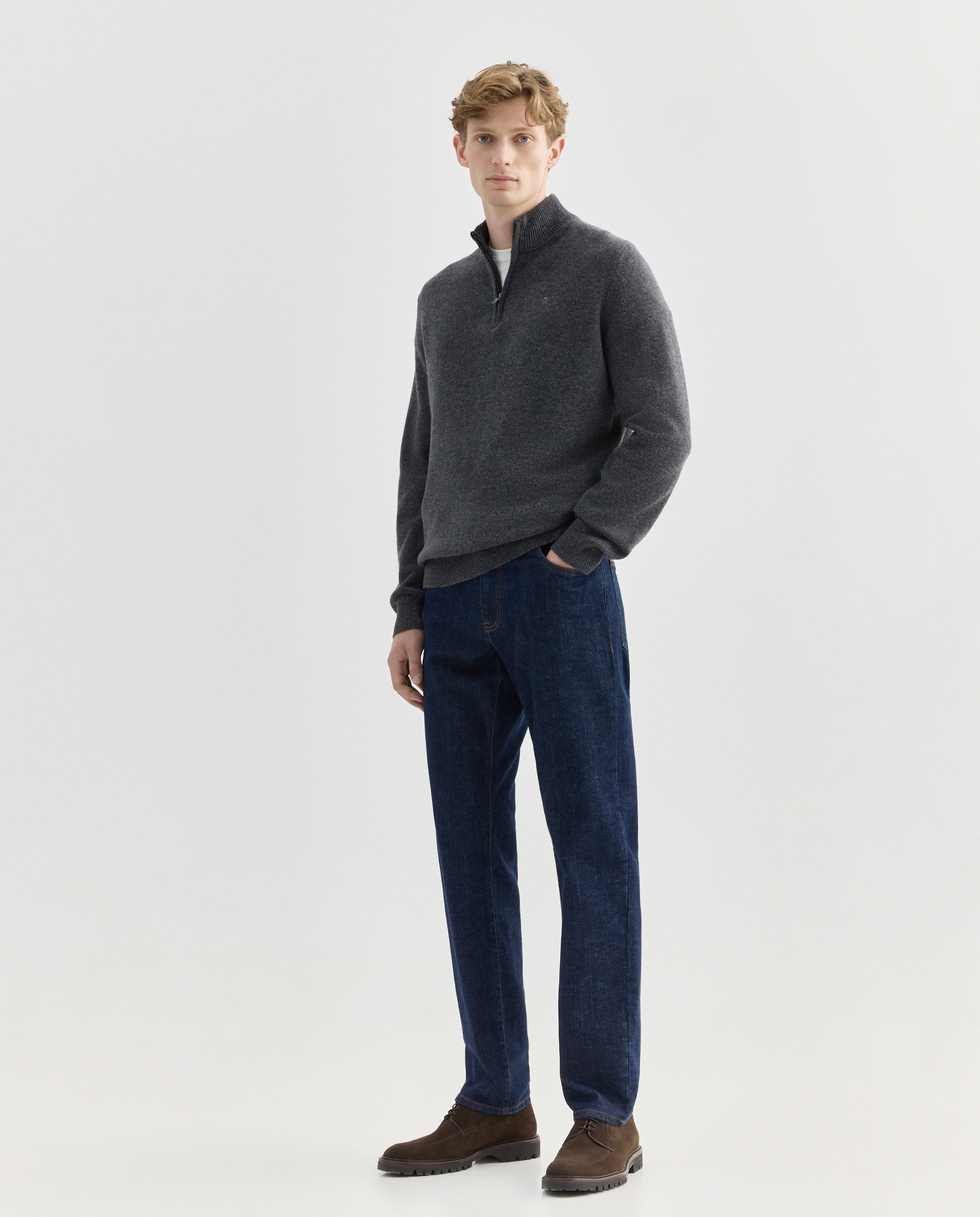 Camisola de Malha Lisa com Meio Fecho de Correr e Logótipo Bordado Cinzento-escuro-2