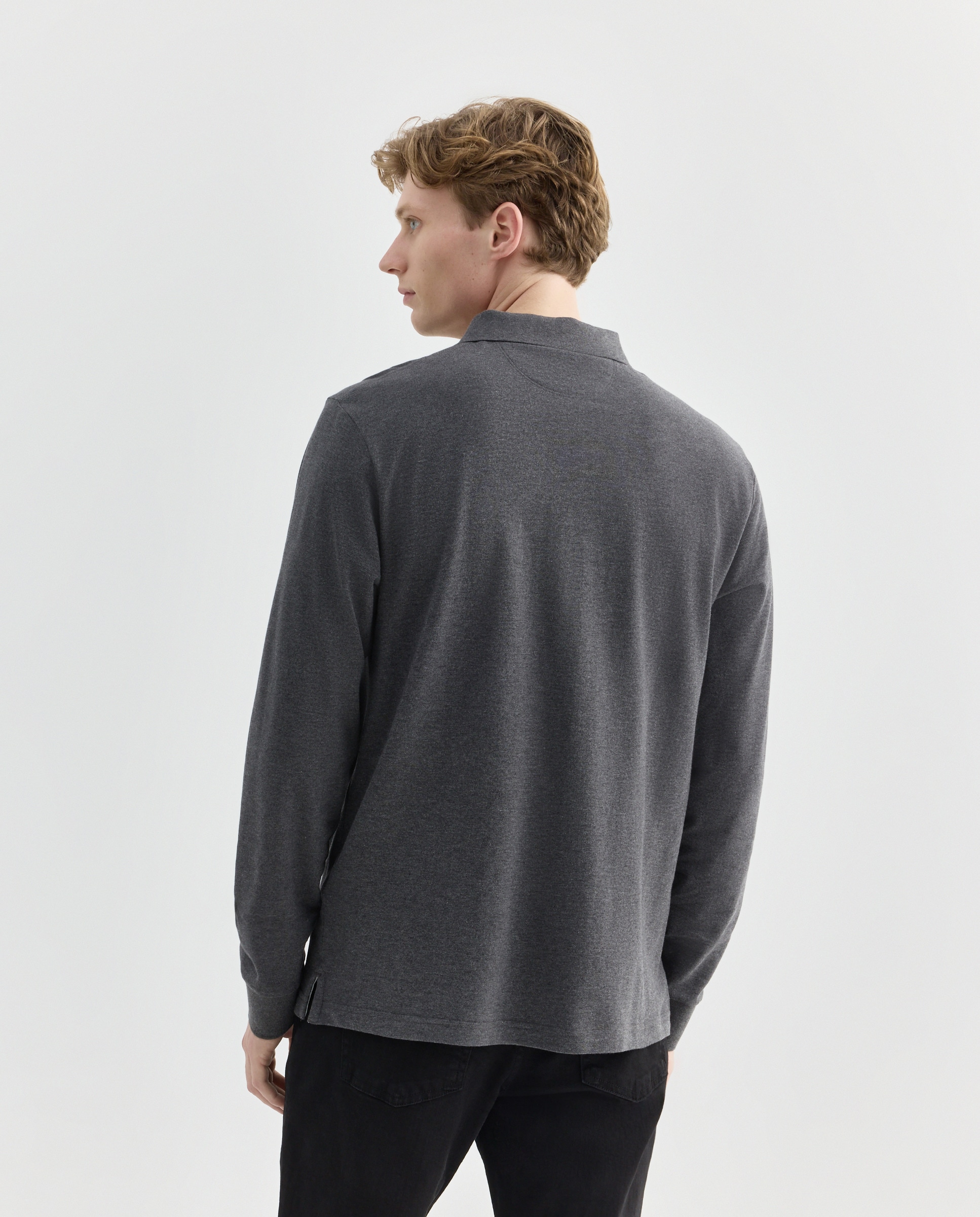 Polo de Manga Comprida Classic Fit com Logótipo Bordado. Cinzento-3