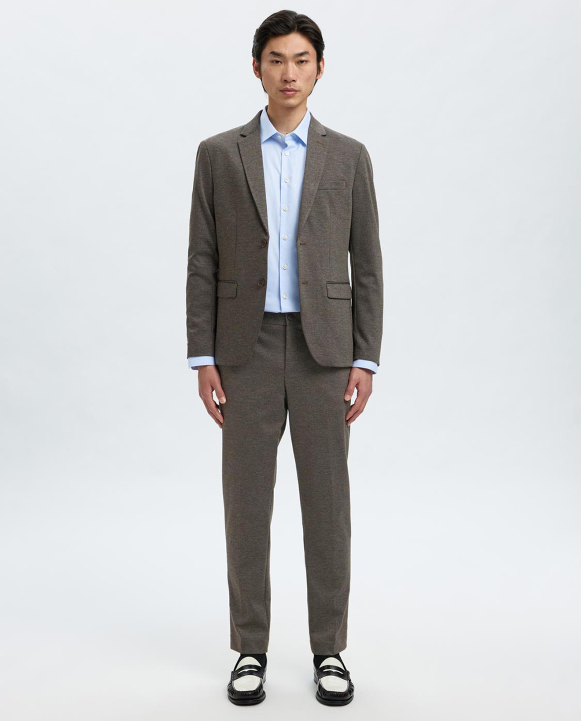 Calças de Fato Slim Fit Castanho-1