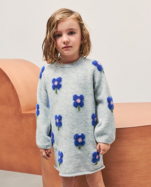 Imagem 0 de Vestido de Tricot com All Over Print com Intársia de Túlipas