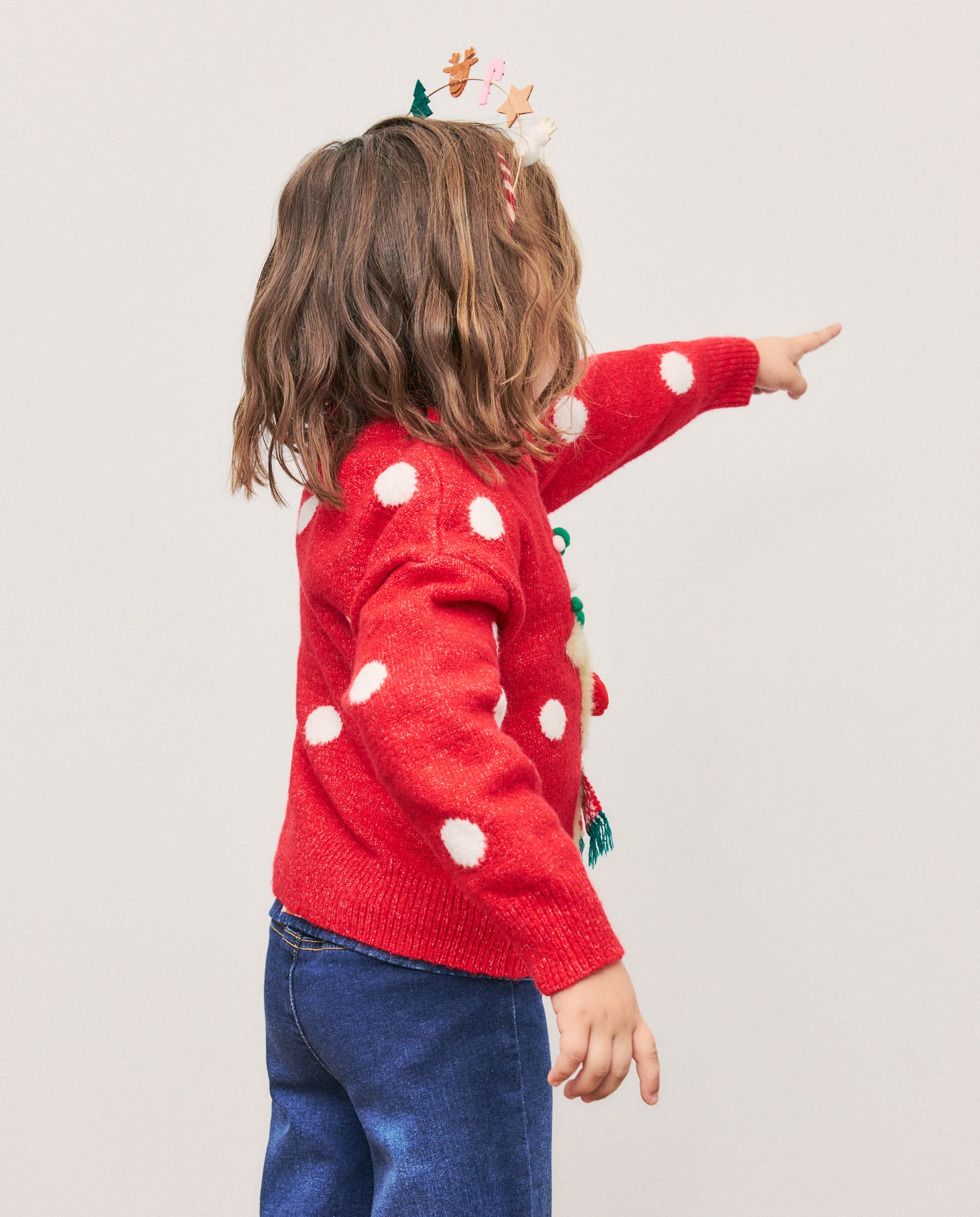 Camisola de Malha de Natal com Decote Redondo e Rena com Pompons Vermelho-3