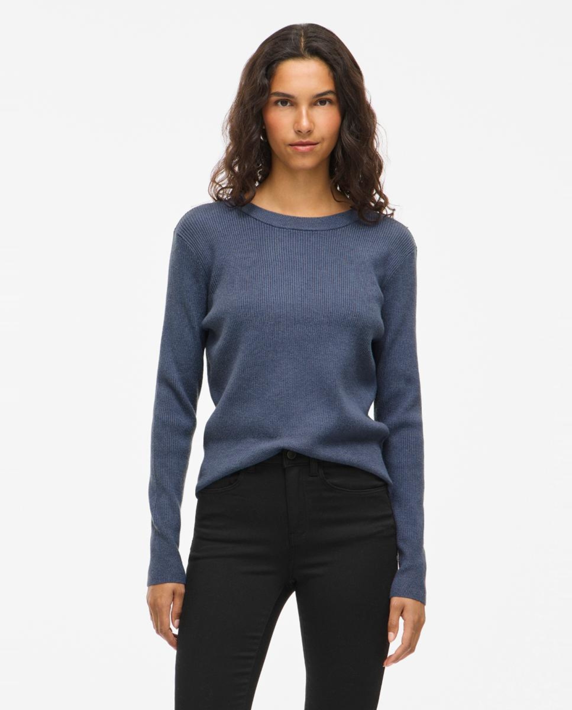 Camisola de malha com decote redondo Azul-índigo-1