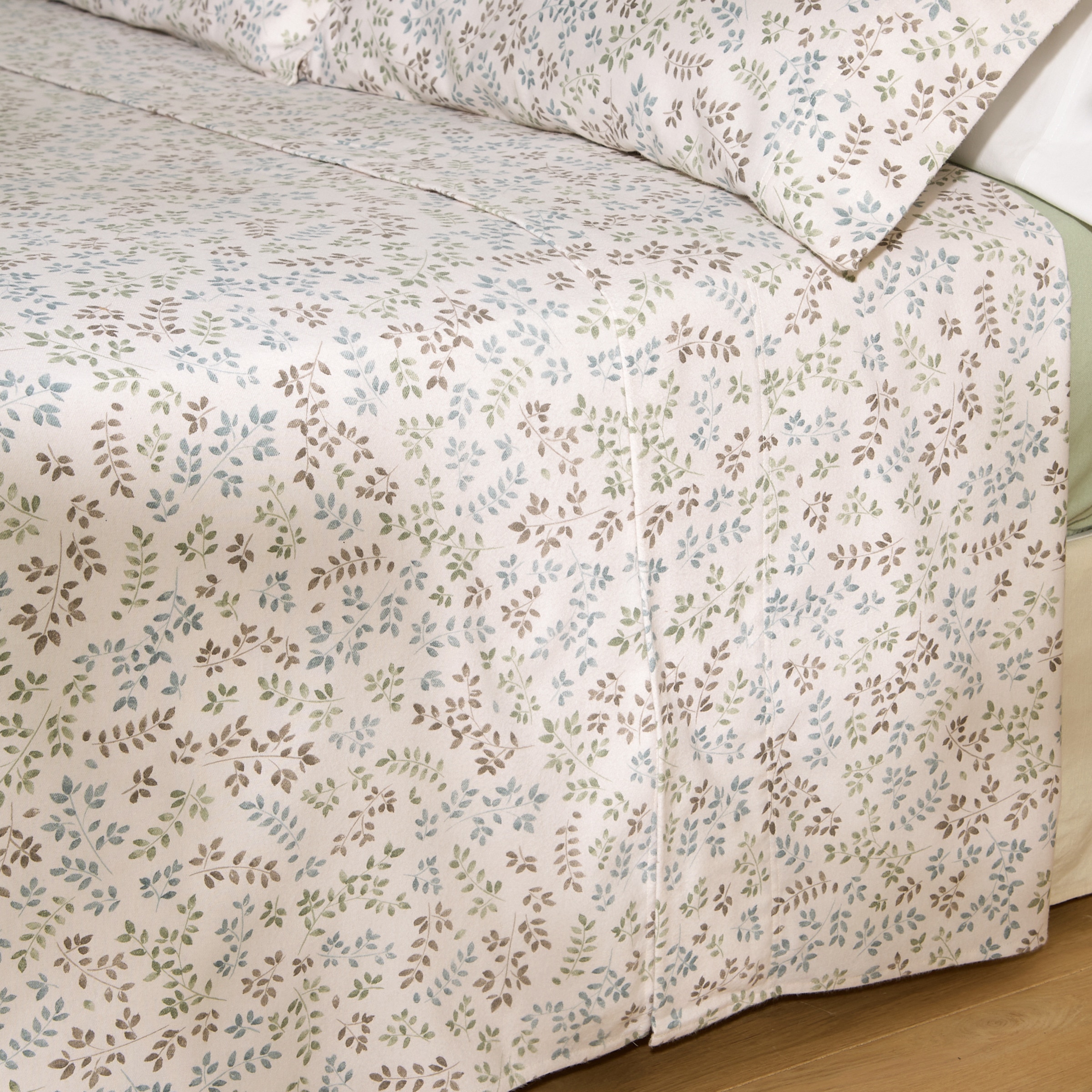 Juego de sábanas con bajera franela algodón Leafs Verde-2