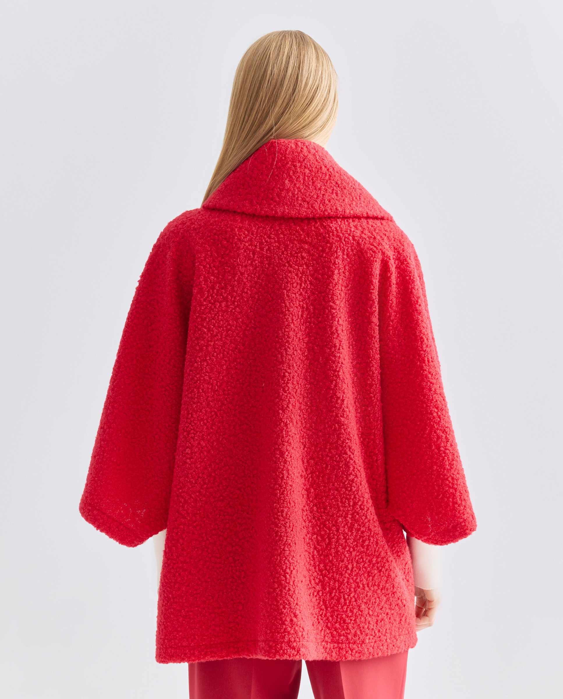 Capa Bucle de Tecido Turco com Gola Maxi Vermelho-3