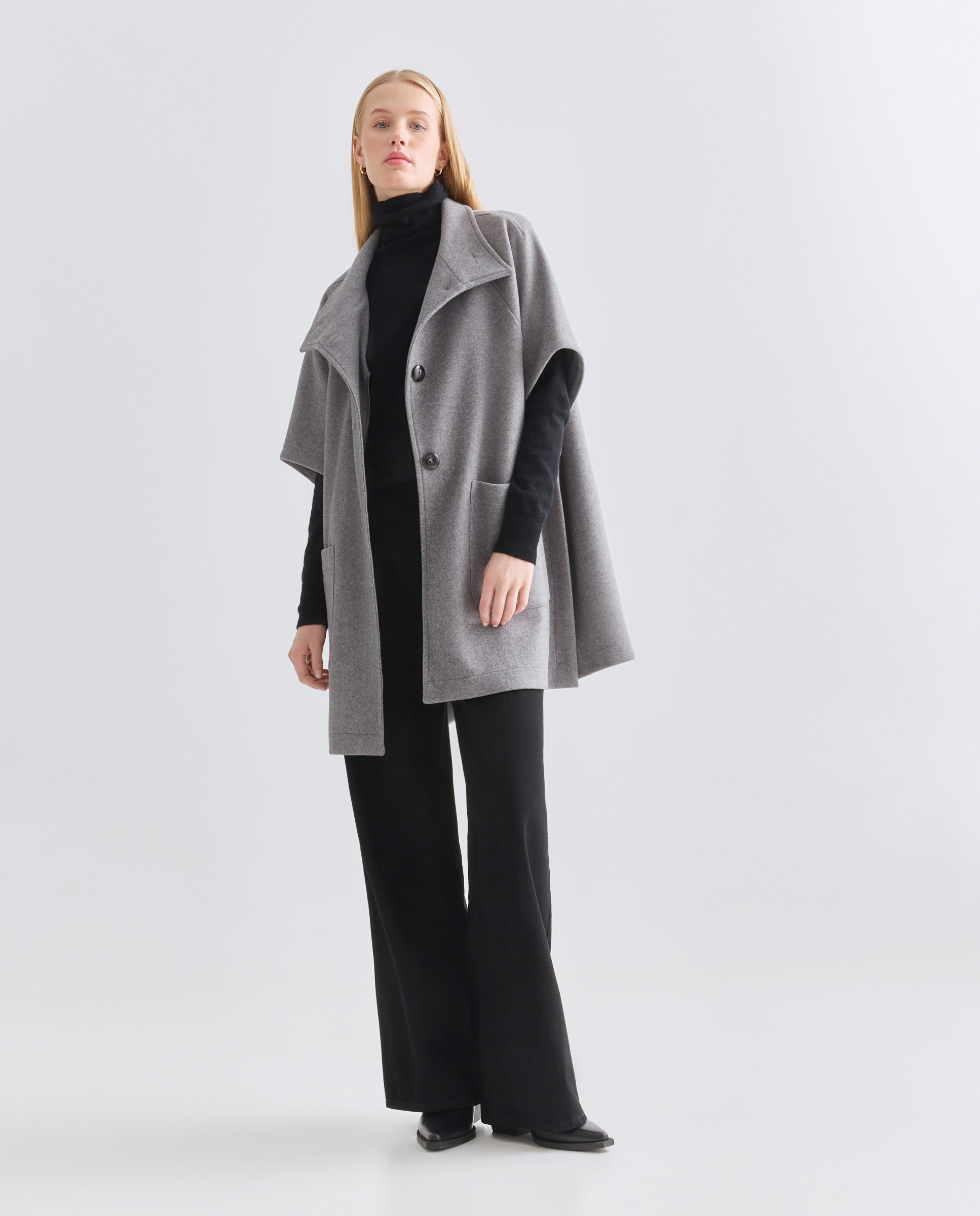 Capa Mesclada com Bolsos Cinzento-2