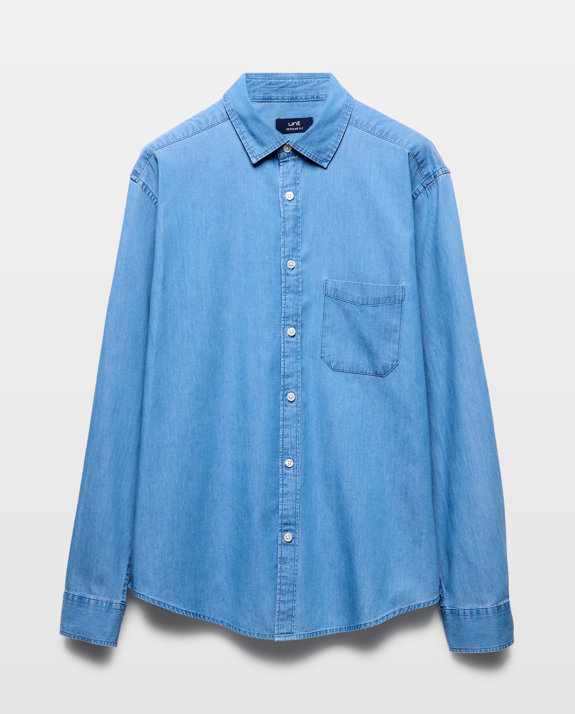 Camisa sport hombre denim cuello camisero con bolsillo Cerúleo-5