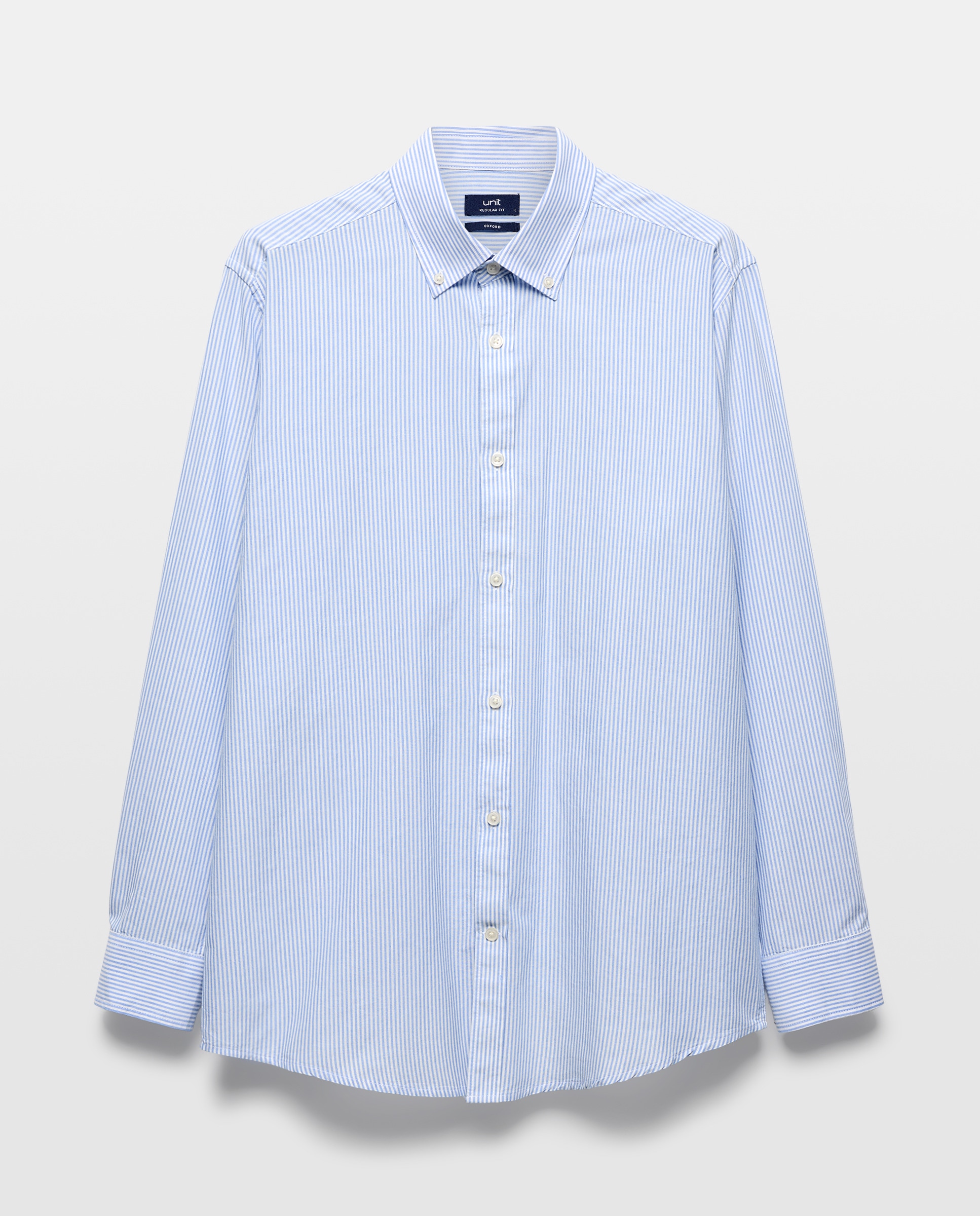 Camisa sport hombre chambray con rayas 400 Azul-4