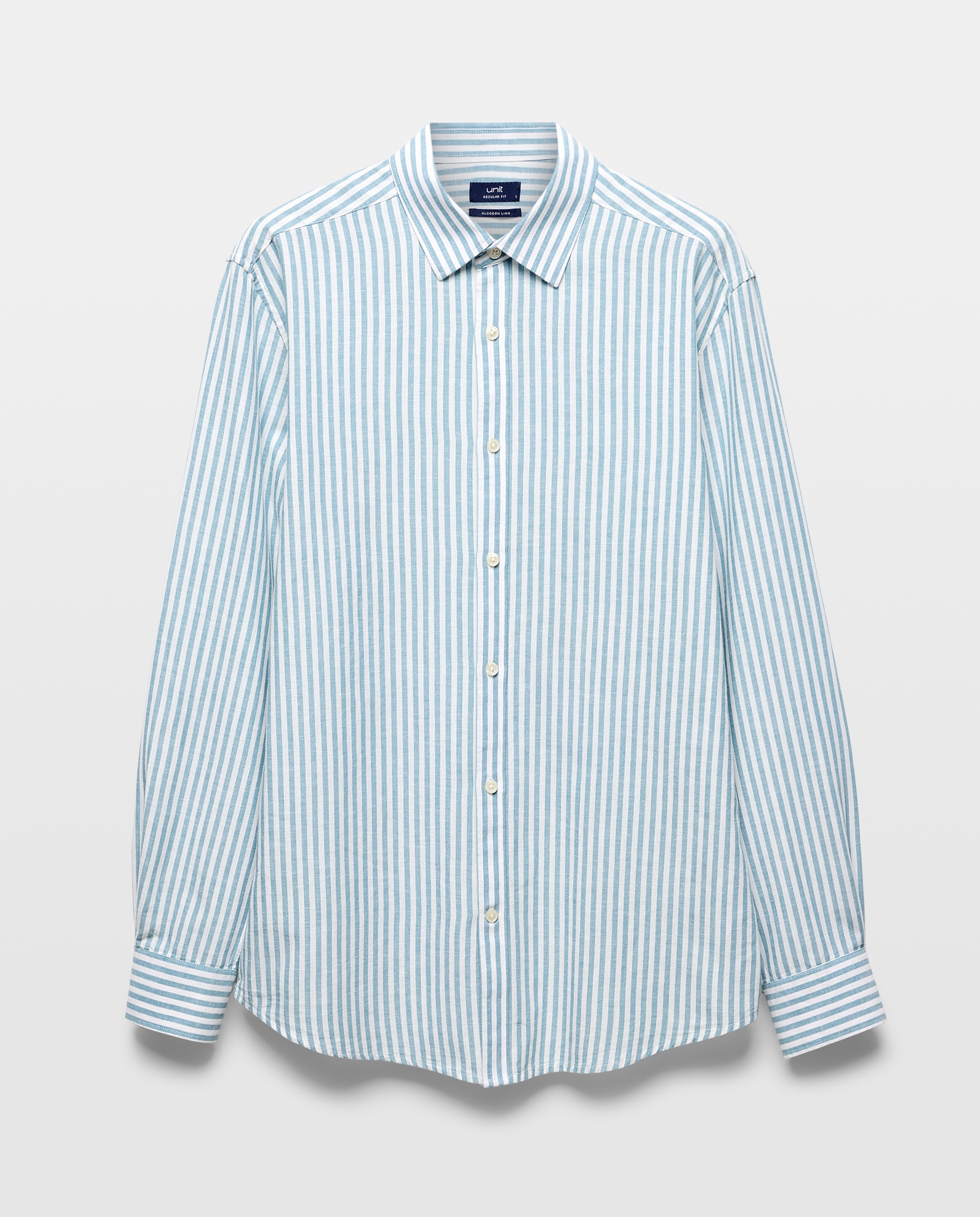 Camisa sport hombre algodón con lino rayas Verde Pato-4