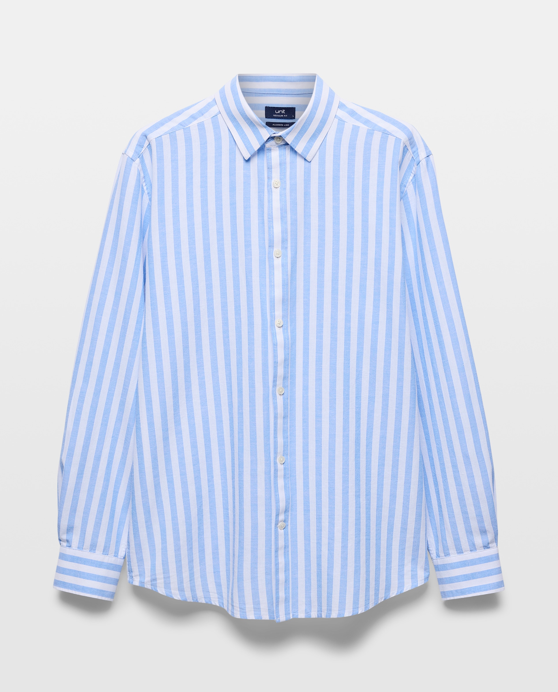 Camisa sport hombre algodón con lino rayas 430 Azul oscuro-4