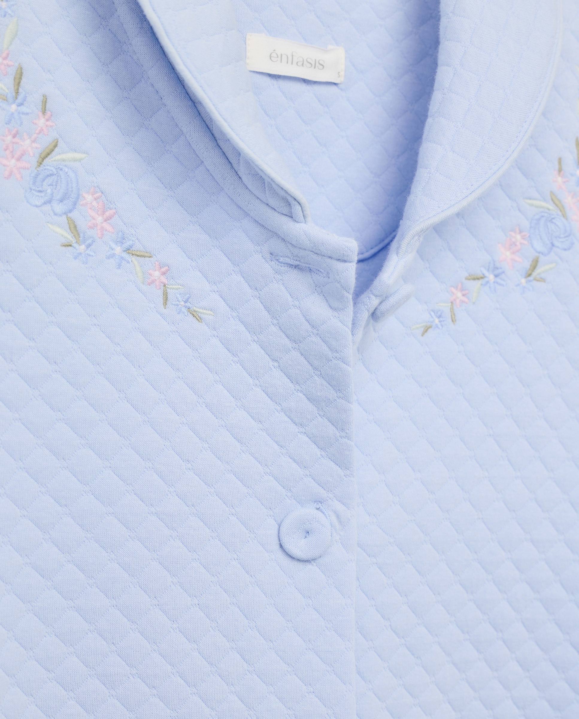 Robe com Botões e Detalhes Florais 410 Azul Claro-2