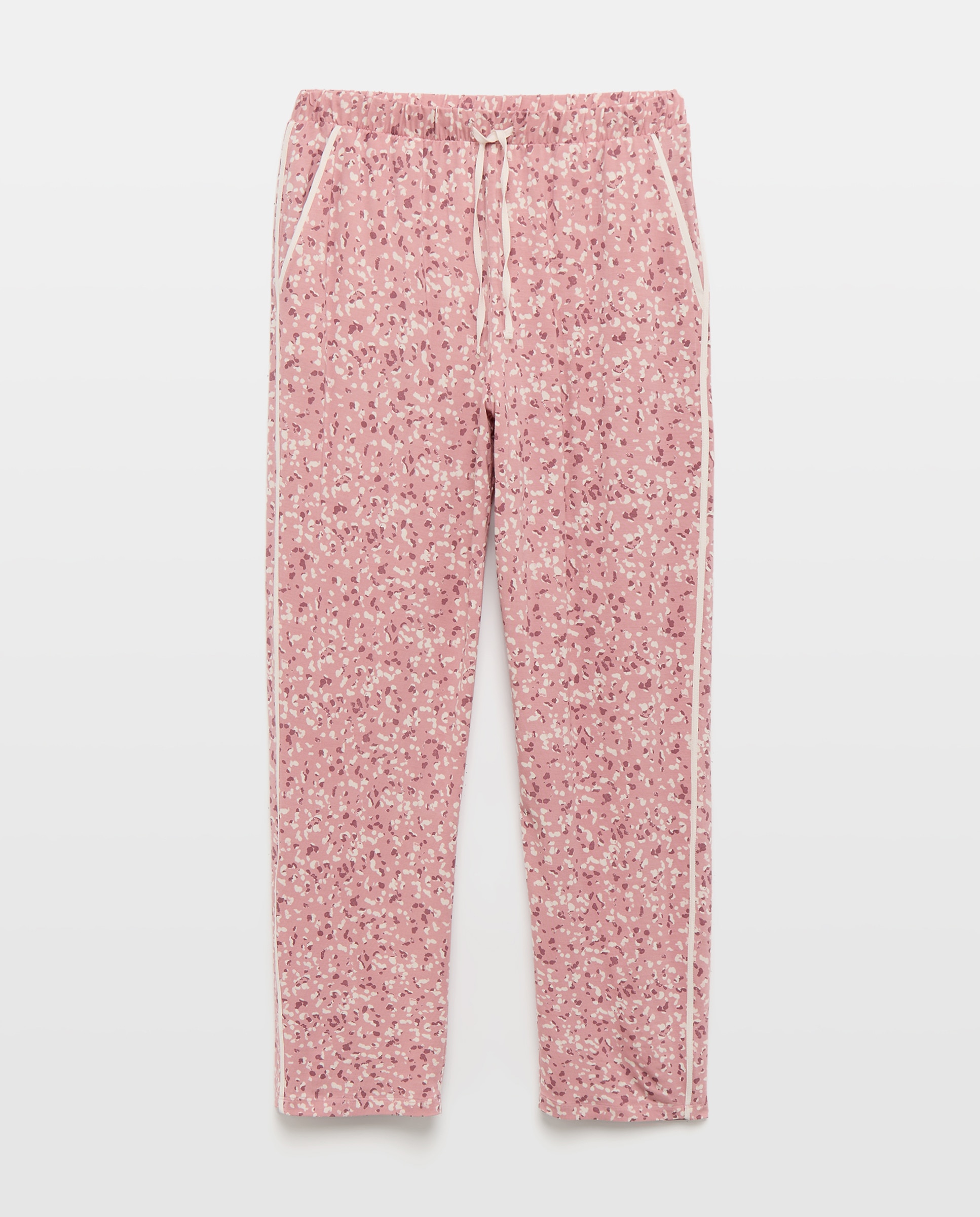 Calças de Pijama com Estampado Floral Rosa-4