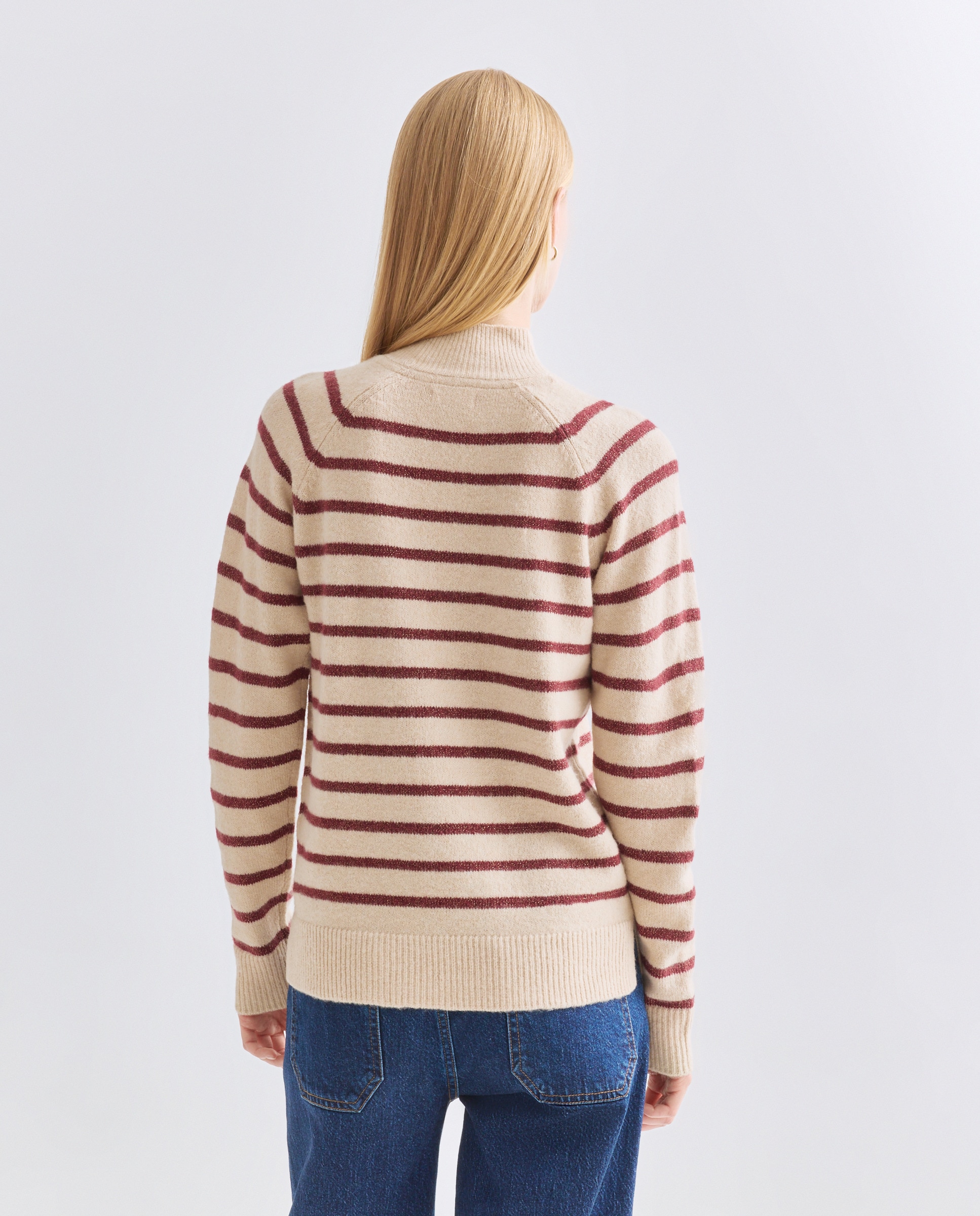 Jersey de mujer cuello perkins rayas hilo metálico Tostado-3