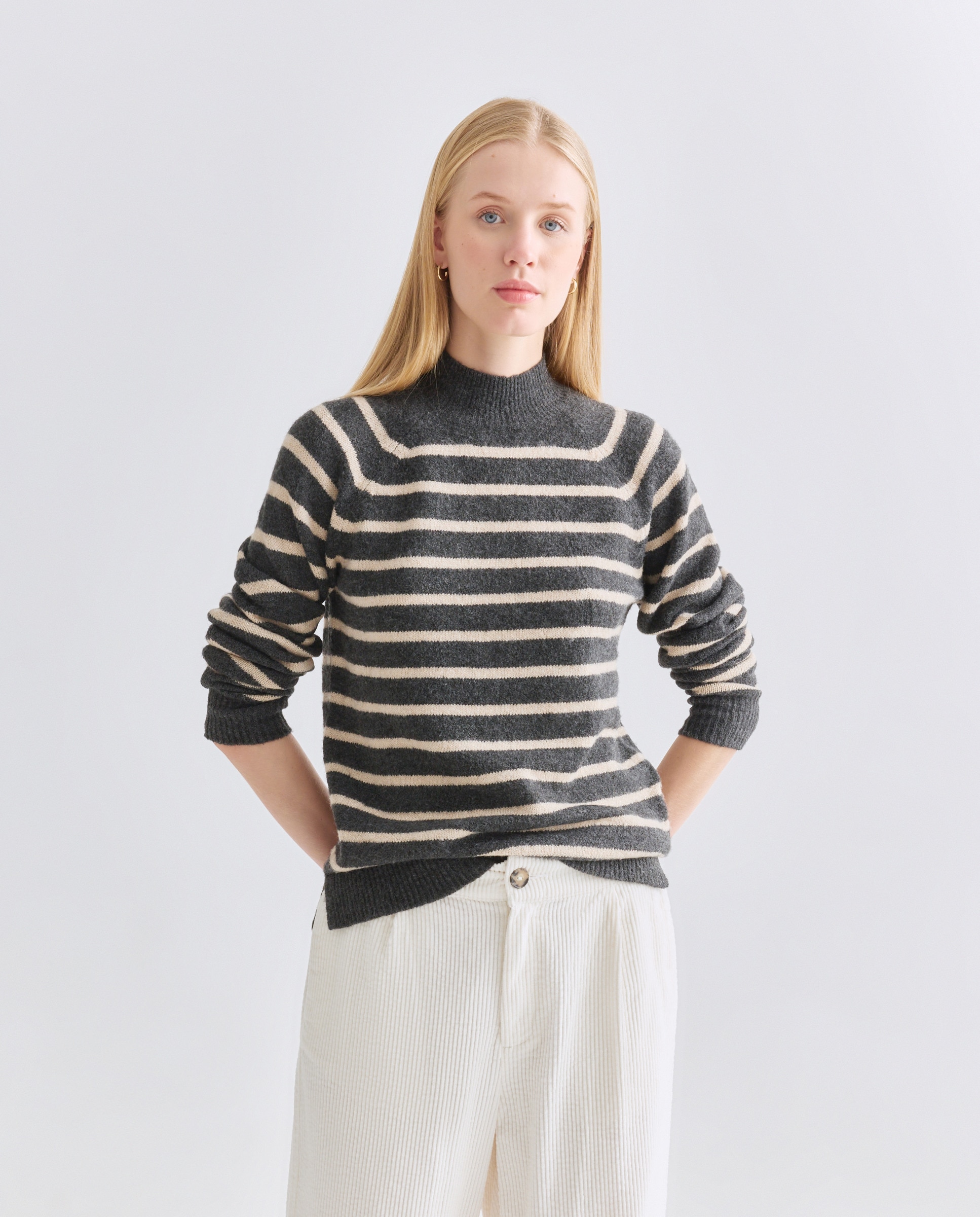 Jersey de mujer cuello perkins rayas hilo metálico Burdeos-1