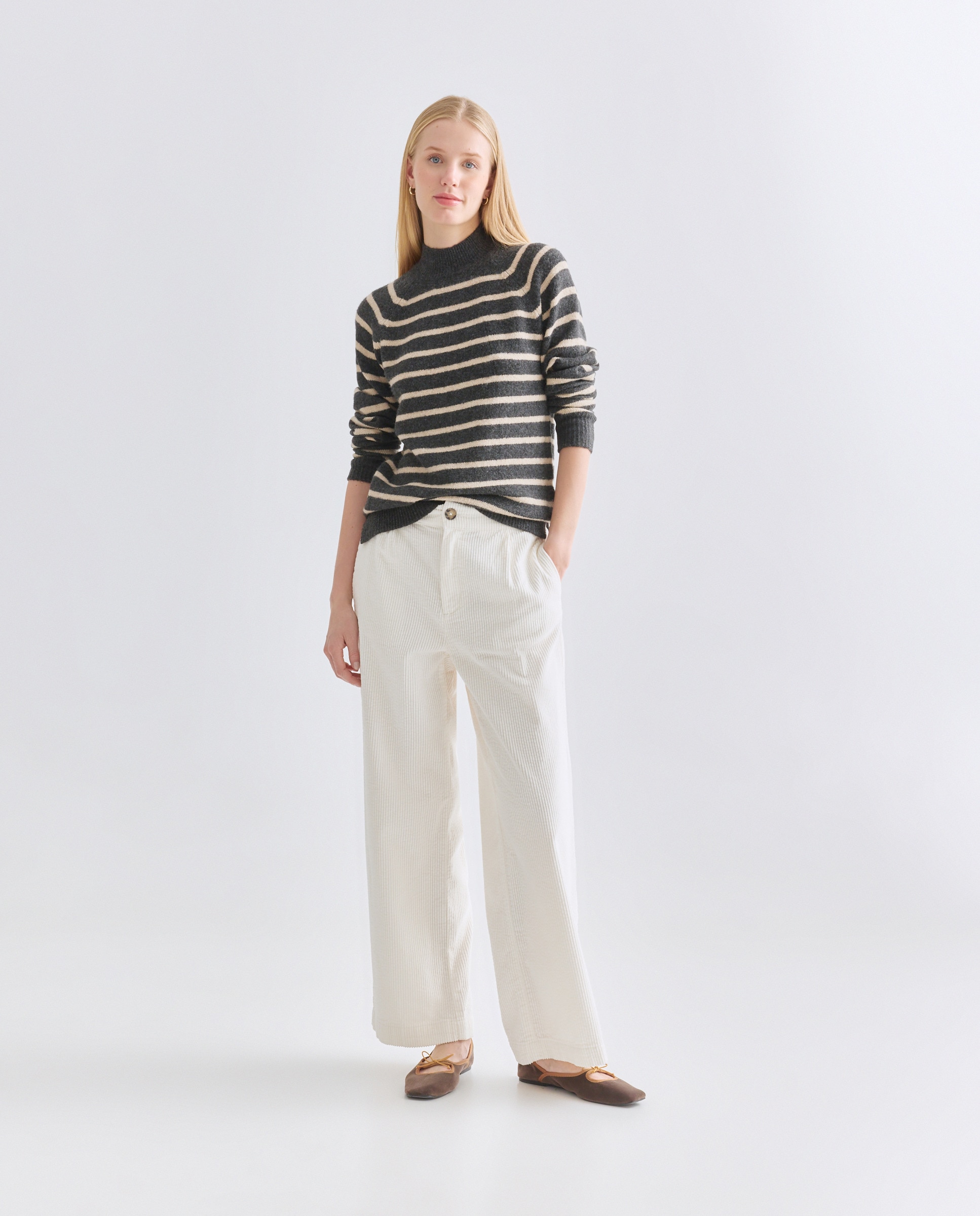 Jersey de mujer cuello perkins rayas hilo metálico Burdeos-2