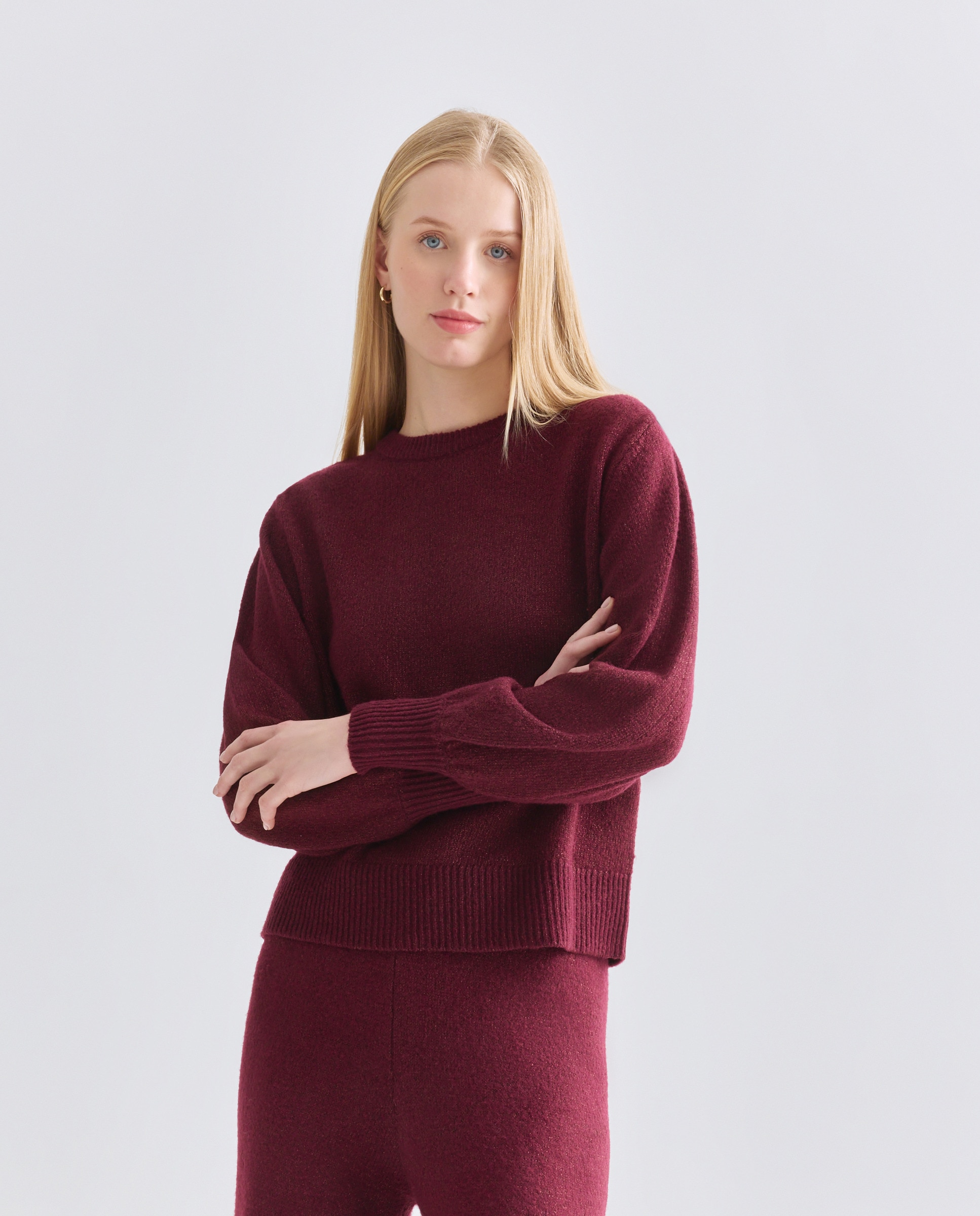 Jersey de mujer cuello caja con hilo metálico y lazada 600 Rojo-1