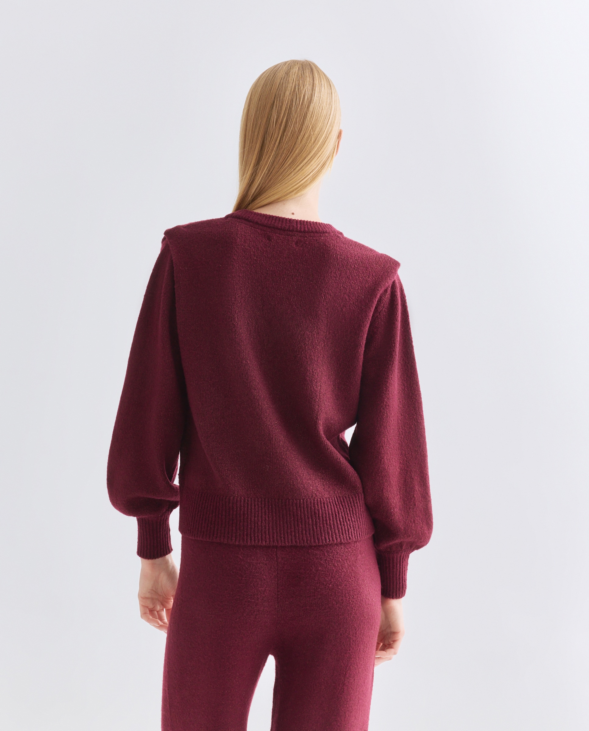 Jersey de mujer cuello caja con hilo metálico y lazada 600 Rojo-3